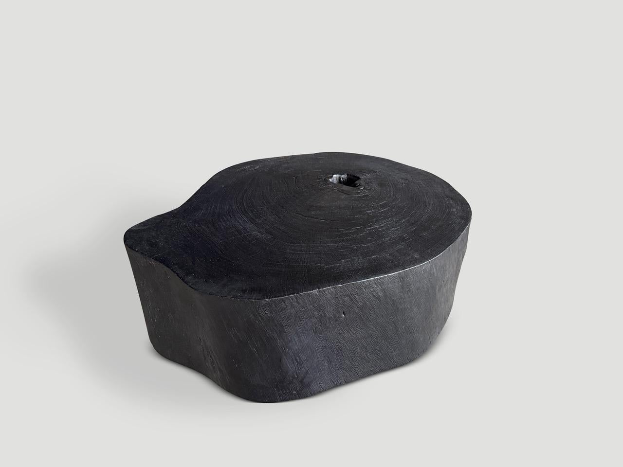 Impresionante mesa de centro de raíz de mango recuperada de diez pulgadas, que flota a quince centímetros del suelo sobre minimalistas patas cónicas empotradas. Carbonizado, lijado y sellado revelando la hermosa veta de la madera. Todo está en los