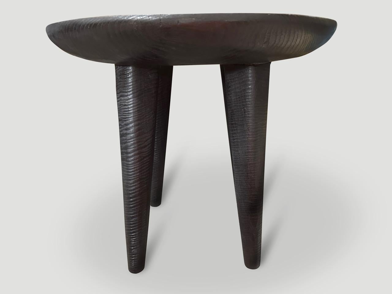 Wood Andrianna Shamaris Minimalist Charred Round Side Table For Sale