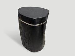 Andrianna Shamaris Minimalist Charred Teak Wood and Silver Side Table