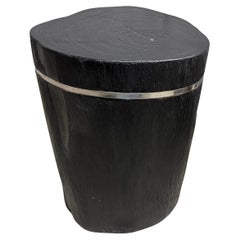 Andrianna Shamaris Minimalist Charred Teak Wood and Silver Side Table