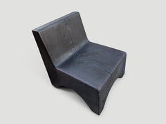 Andrianna Shamaris Minimalist Low Chair in Triple Charred Teak Wood