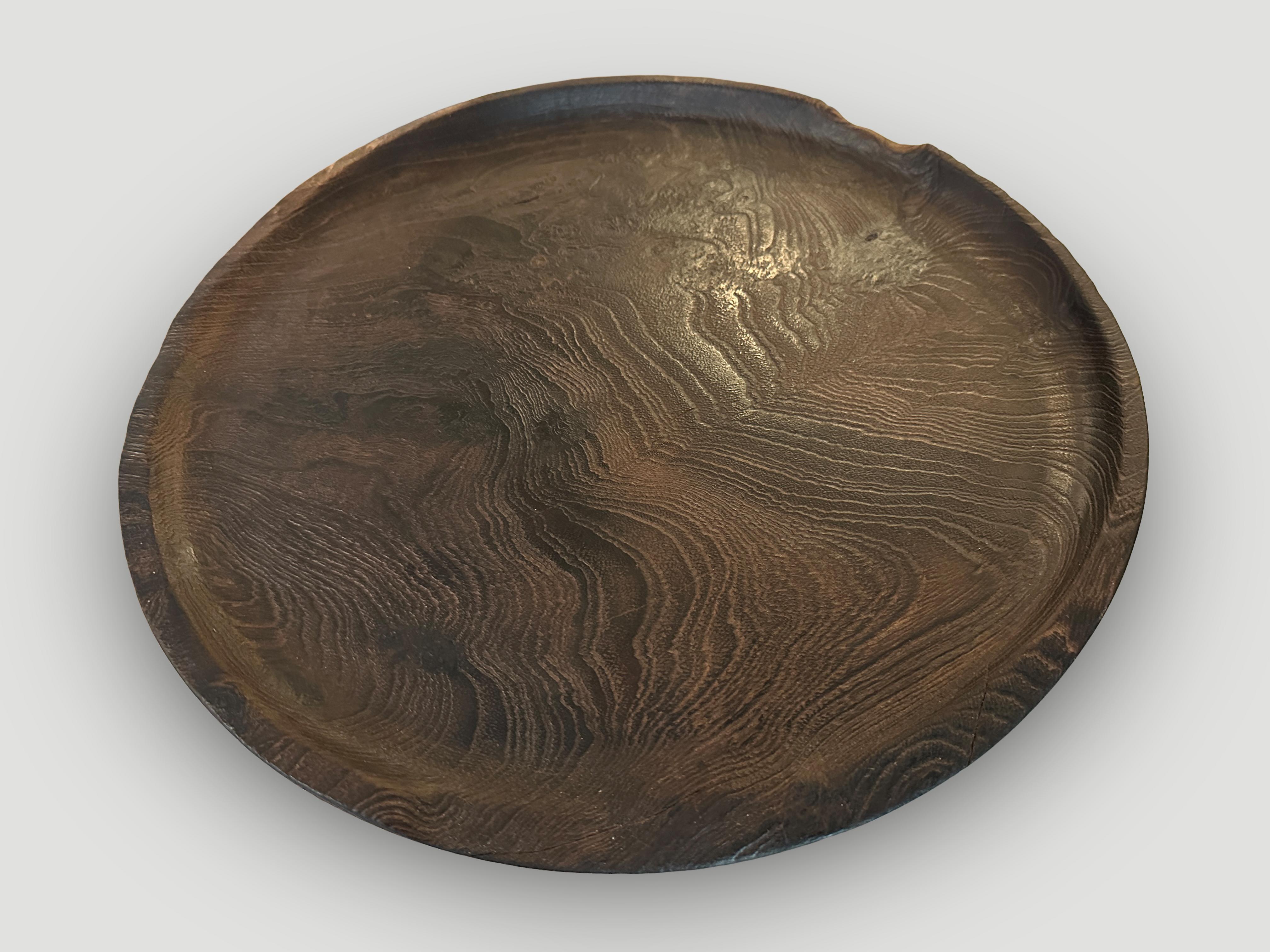 Primitive Andrianna Shamaris Minimalist Charred Teak Wood Shallow Platter For Sale