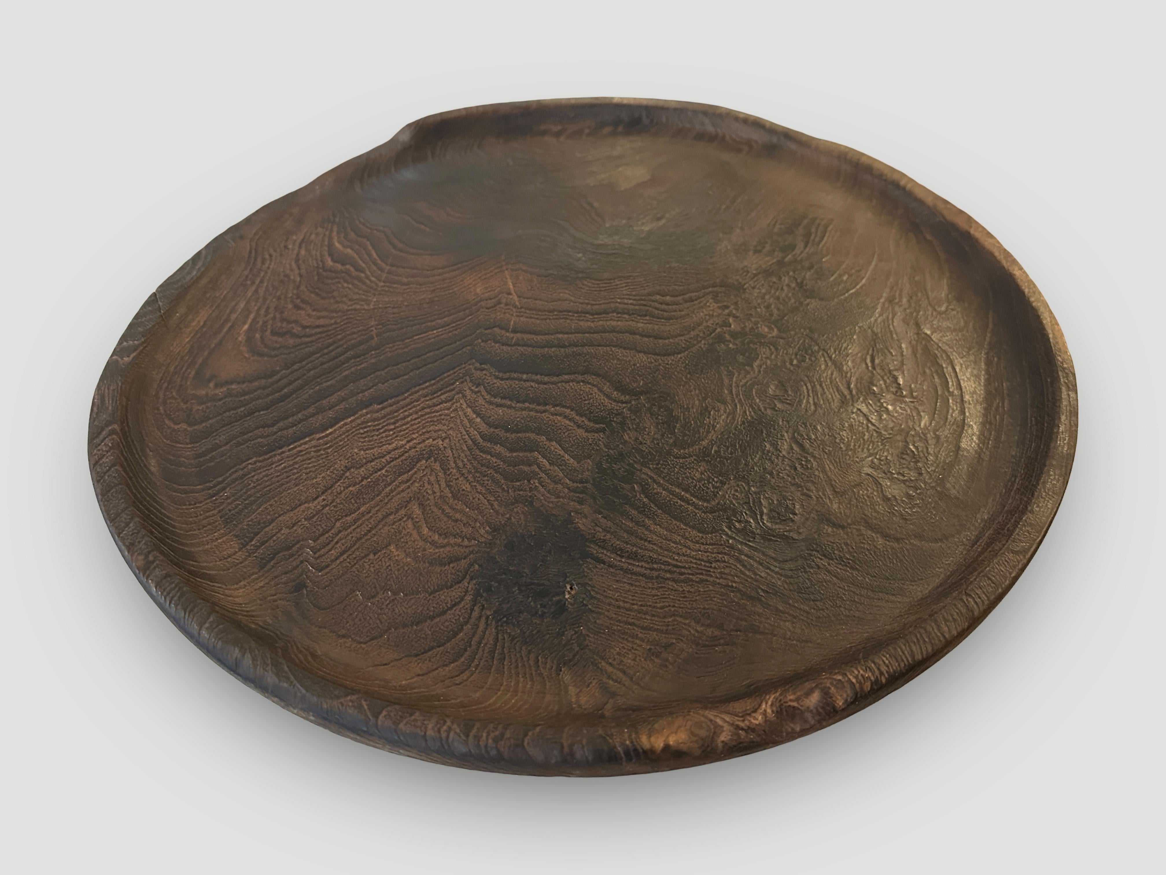 Andrianna Shamaris Minimalist Charred Teak Wood Shallow Platter In Excellent Condition For Sale In New York, NY