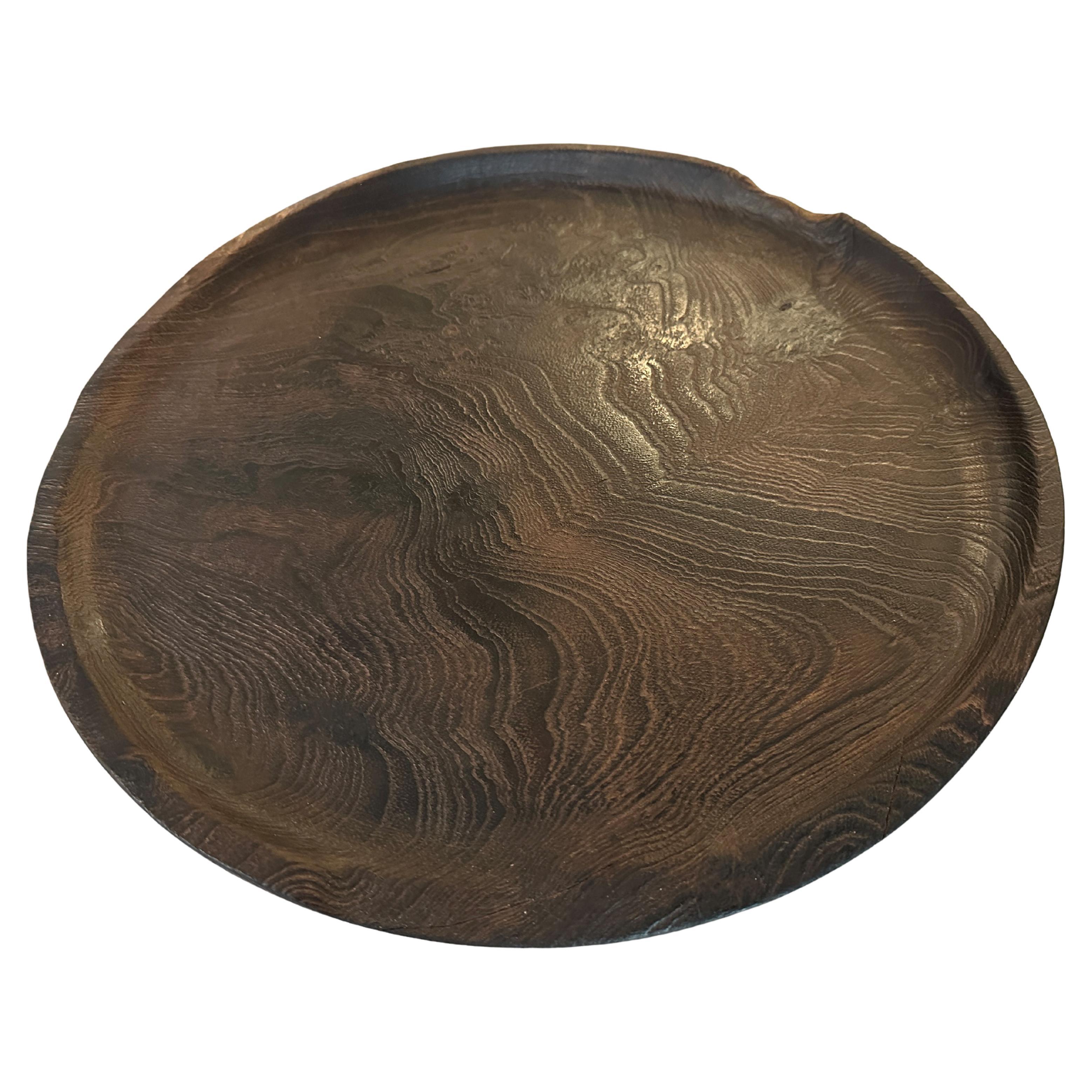 Andrianna Shamaris Minimalist Charred Teak Wood Shallow Platter
