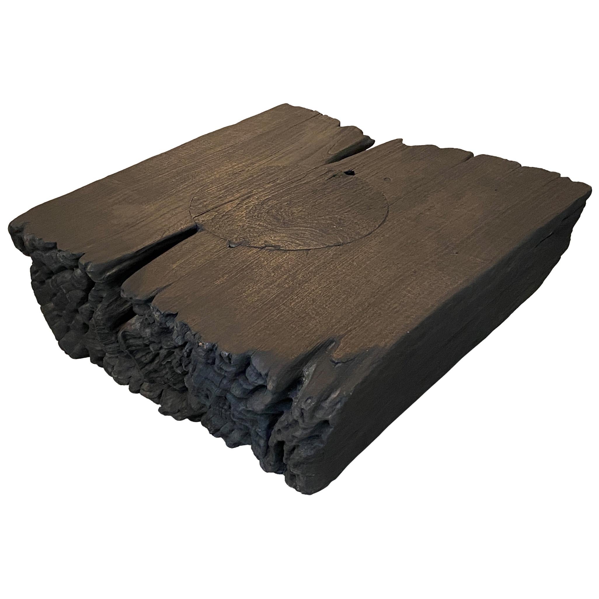 Andrianna Shamaris Minimalist Charred Teak Wood Side Table or Coffee Table For Sale