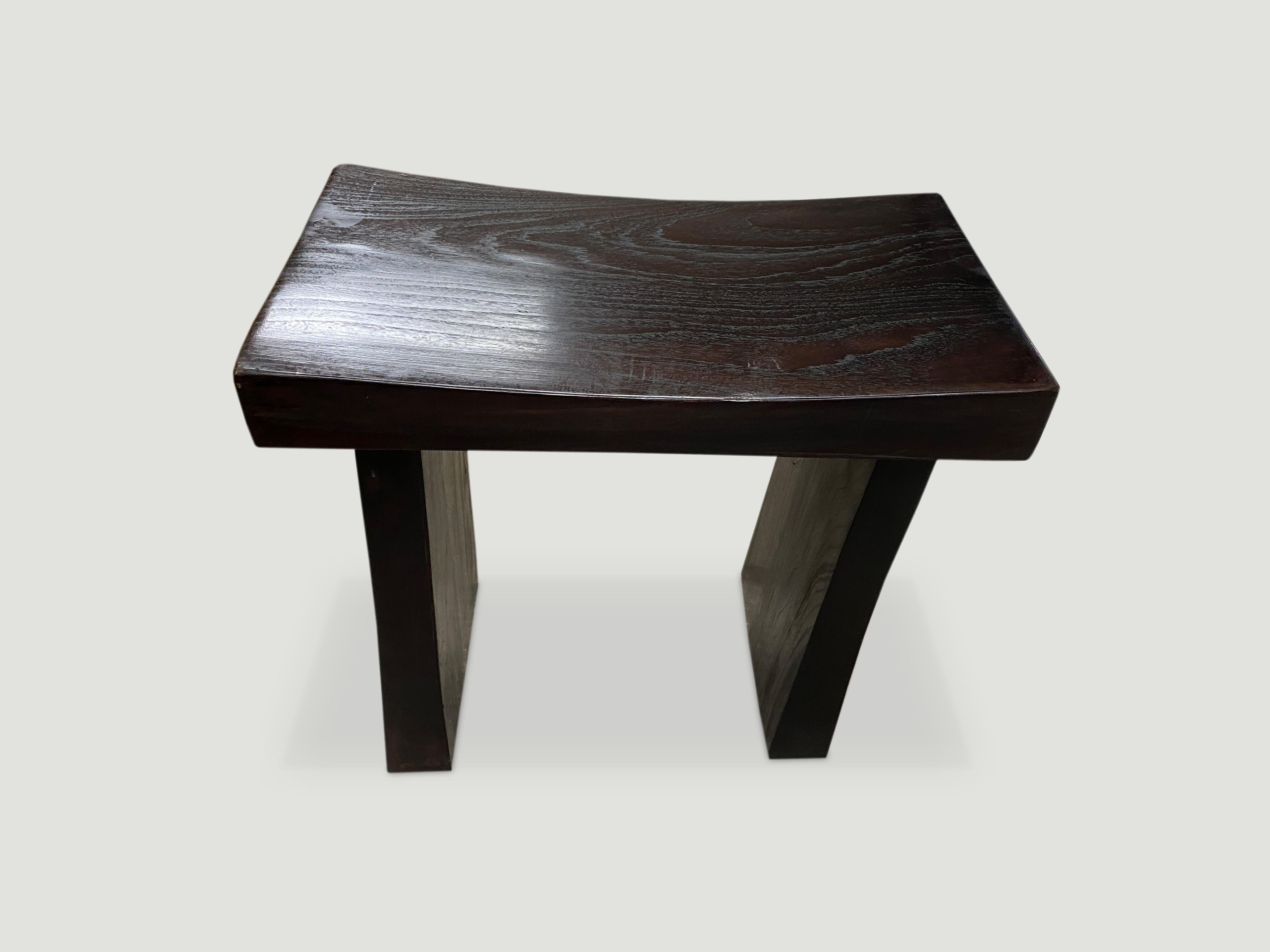 Organic Modern Andrianna Shamaris Minimalist Espresso Teak Wood Bench For Sale