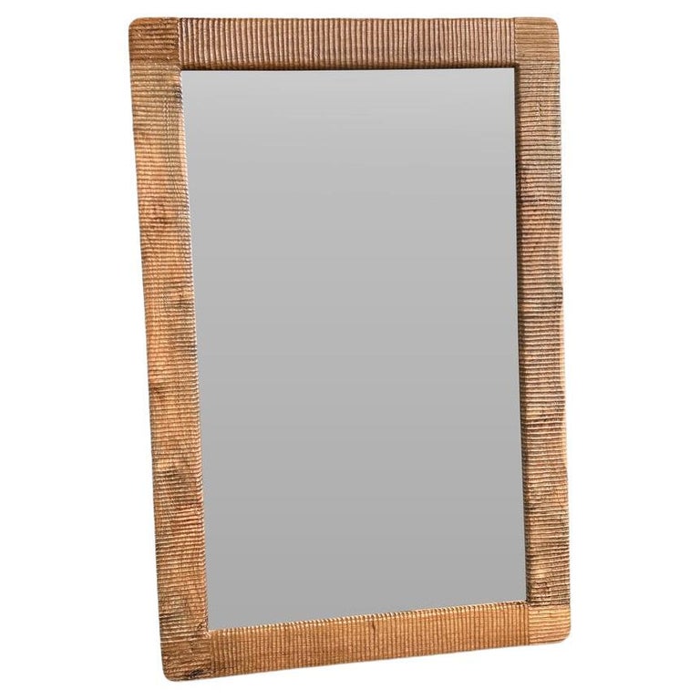 Andrianna Shamaris Minimalist Hand Carved Teak Wood Mirror For Sale at