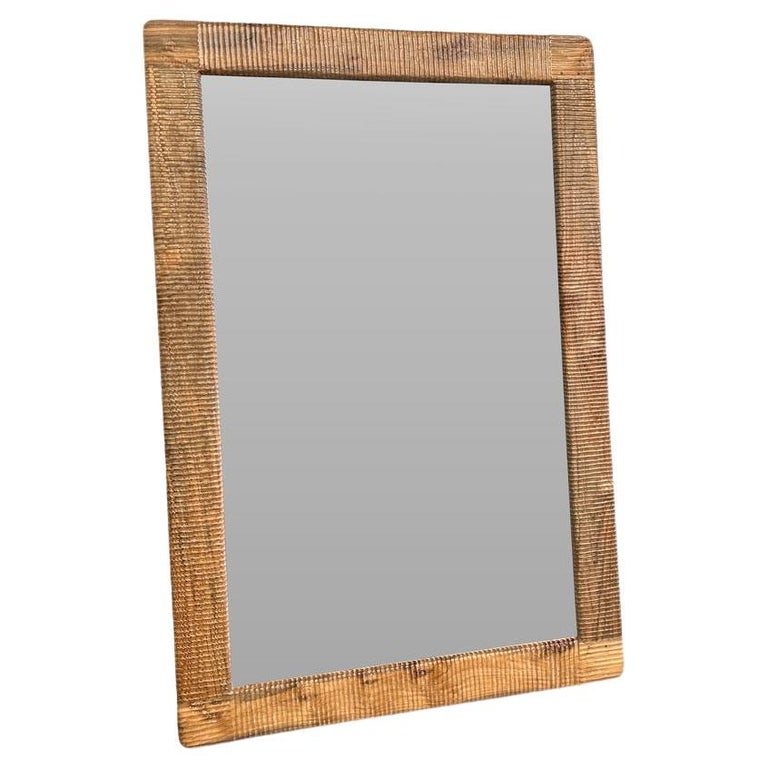 Andrianna Shamaris Minimalist Hand Carved Teak Wood Mirror For Sale at