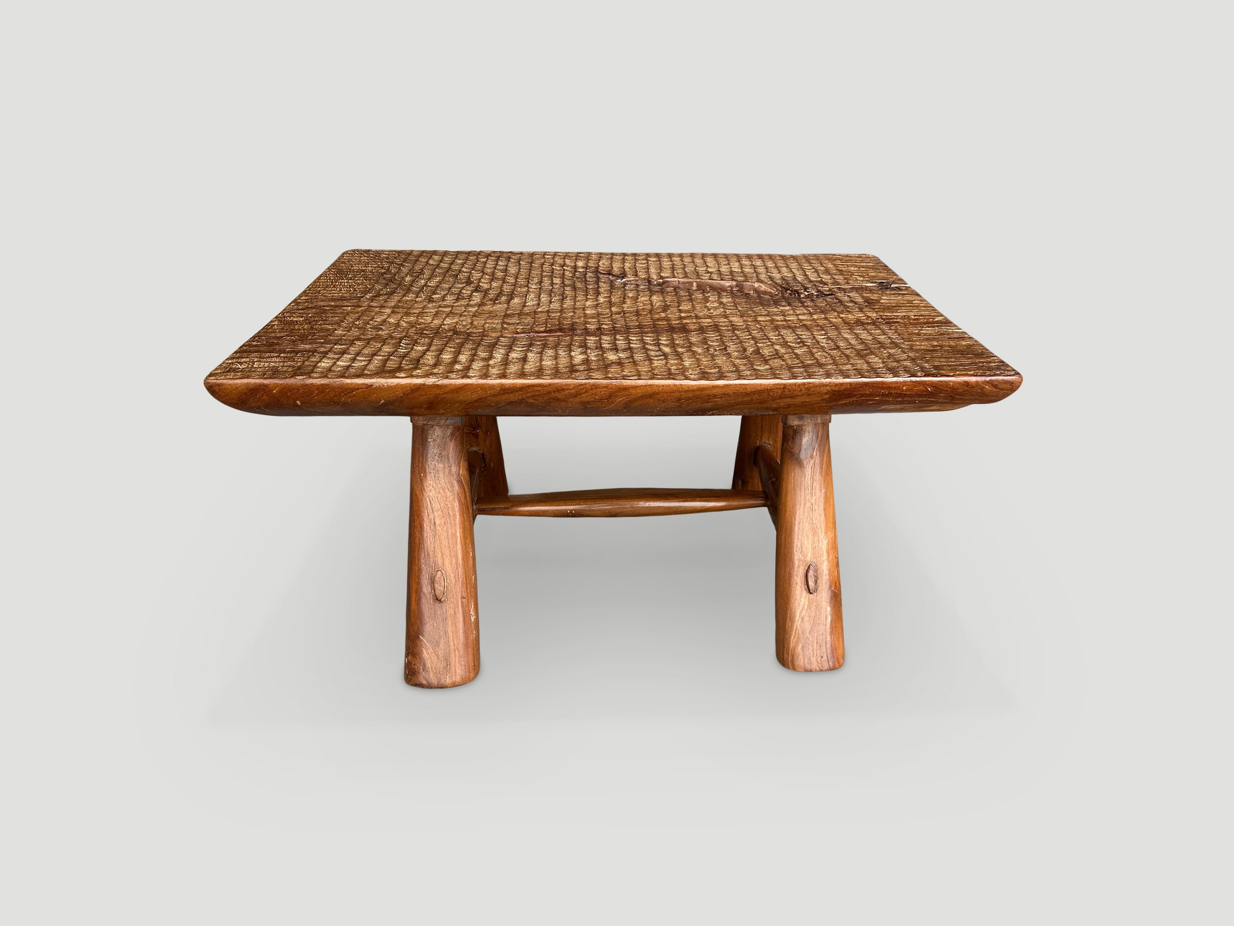 Mid-Century Modern Andrianna Shamaris Minimalist Hand Carved Teak Wood Side Table or Coffee Table For Sale