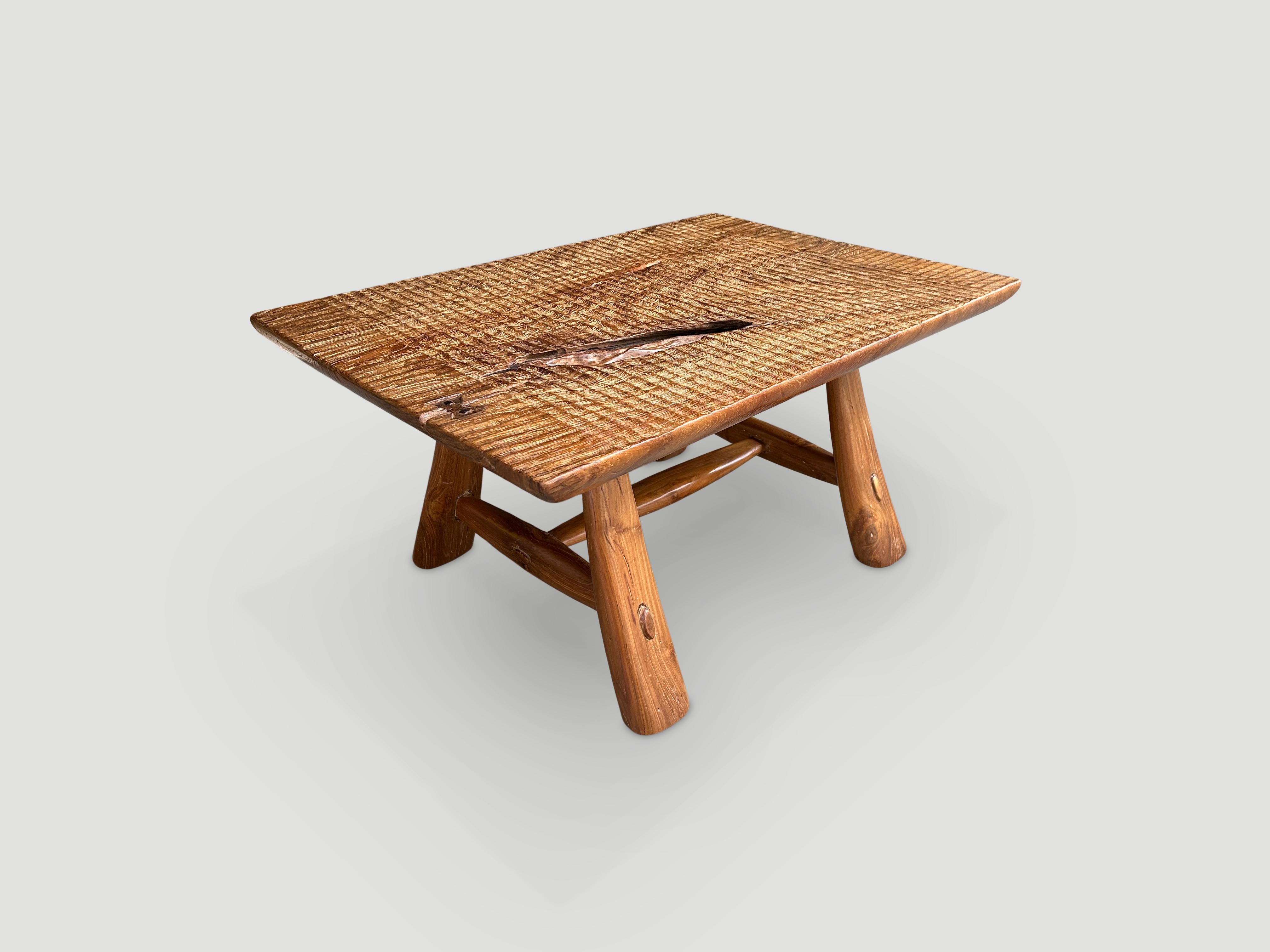 Andrianna Shamaris Minimalist Hand Carved Teak Wood Side Table or Coffee Table For Sale 2