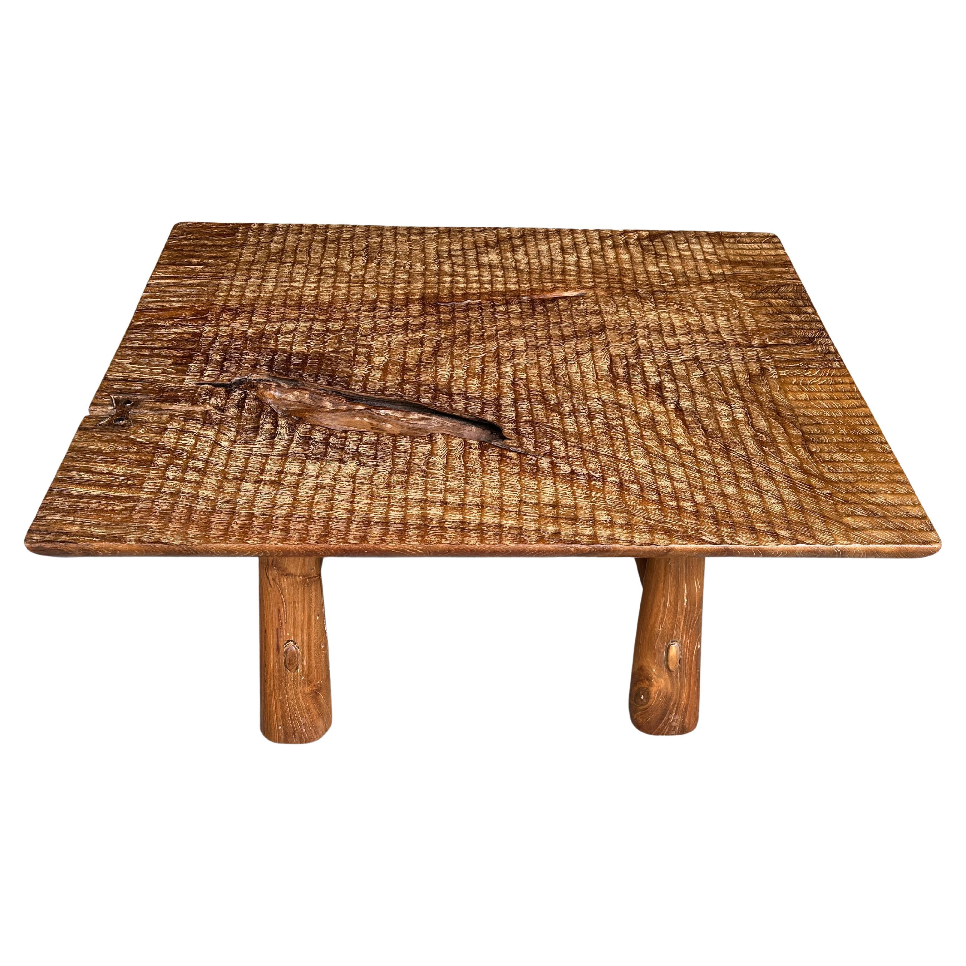Andrianna Shamaris Minimalist Hand Carved Teak Wood Side Table or Coffee Table For Sale