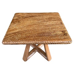 Andrianna Shamaris Minimalist Hand Carved Teak Wood Side Table or Pedestal
