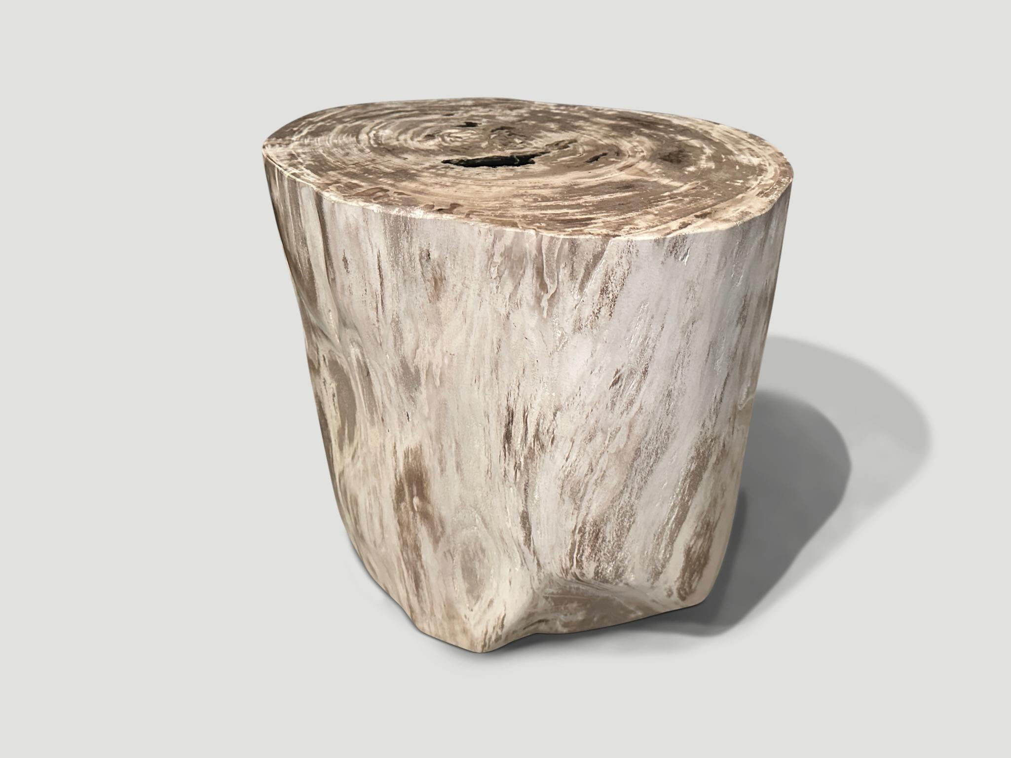 Andrianna Shamaris Minimalist High Quality Petrified Wood Side Table In Excellent Condition For Sale In New York, NY
