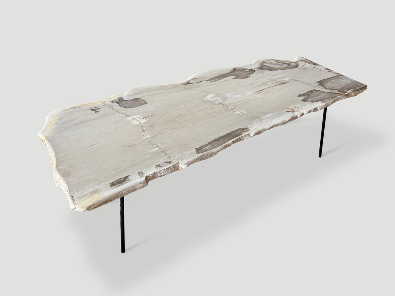 Andrianna Shamaris Minimalist Live Edge Petrified Wood Coffee Table In Excellent Condition For Sale In New York, NY