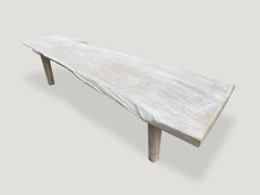 Andrianna Shamaris Minimalist Live Edge Teak Wood Coffee Table or Bench
