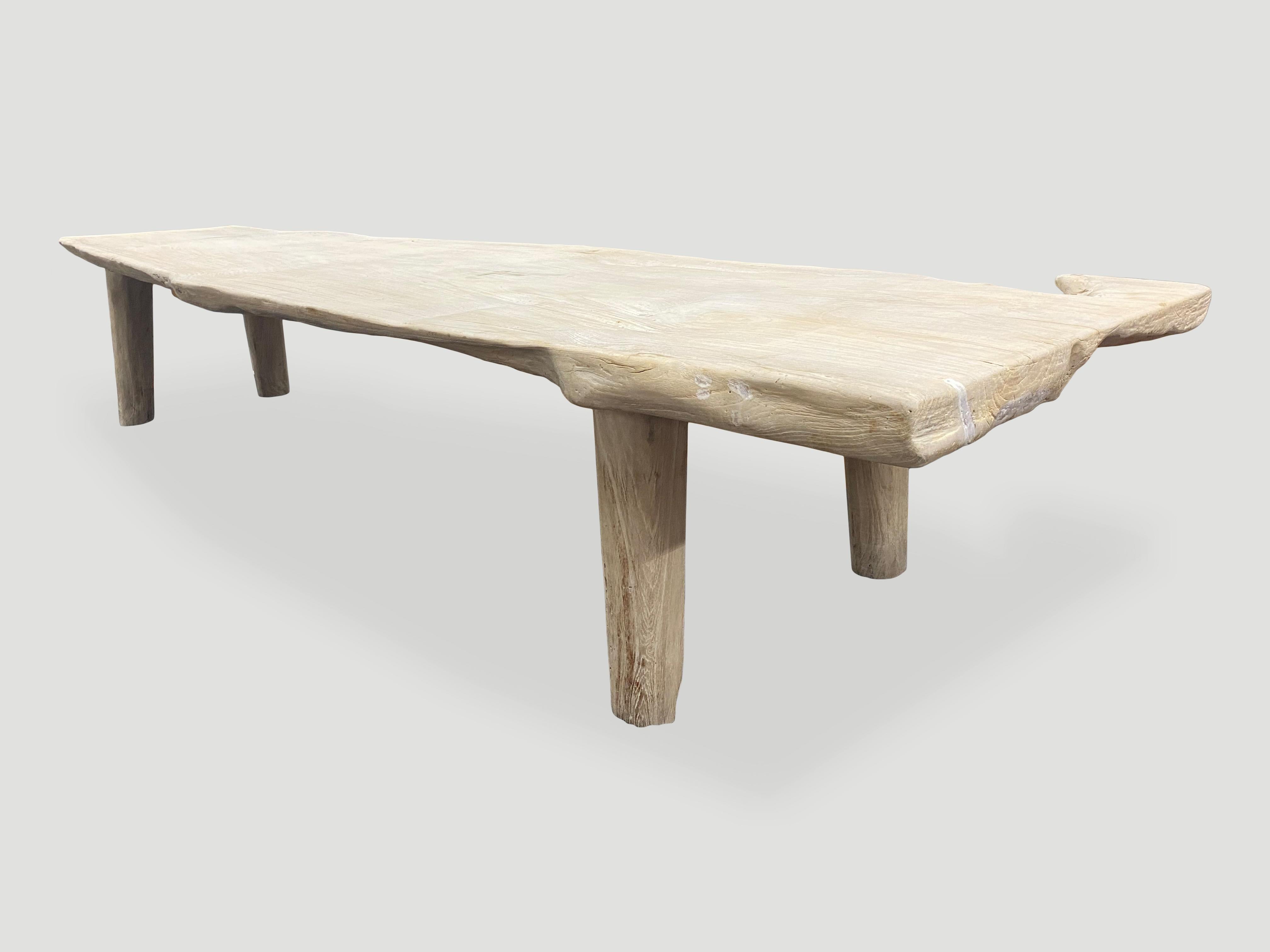 Contemporary Andrianna Shamaris Minimalist Live Edge Teak Wood Coffee Table or Bench