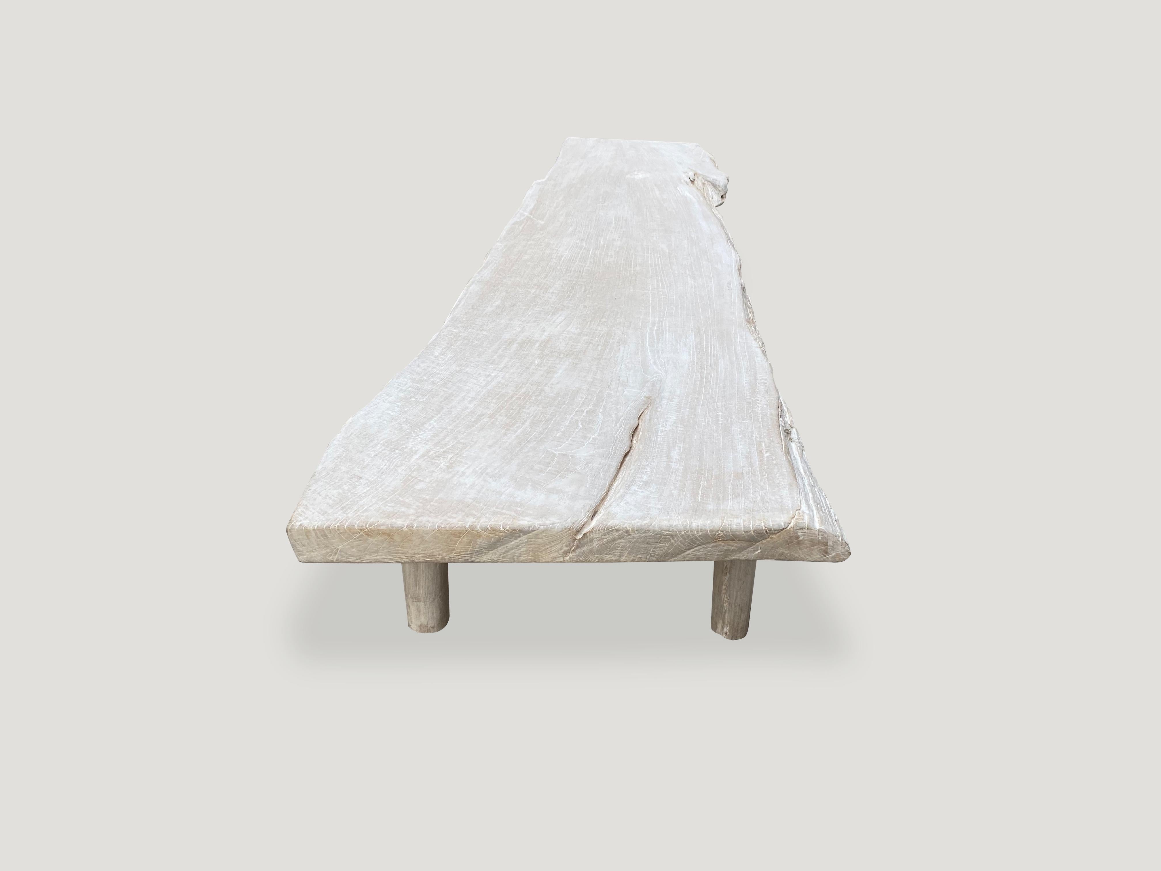 Contemporary Andrianna Shamaris Minimalist Live Edge Teak Wood Coffee Table or Bench For Sale