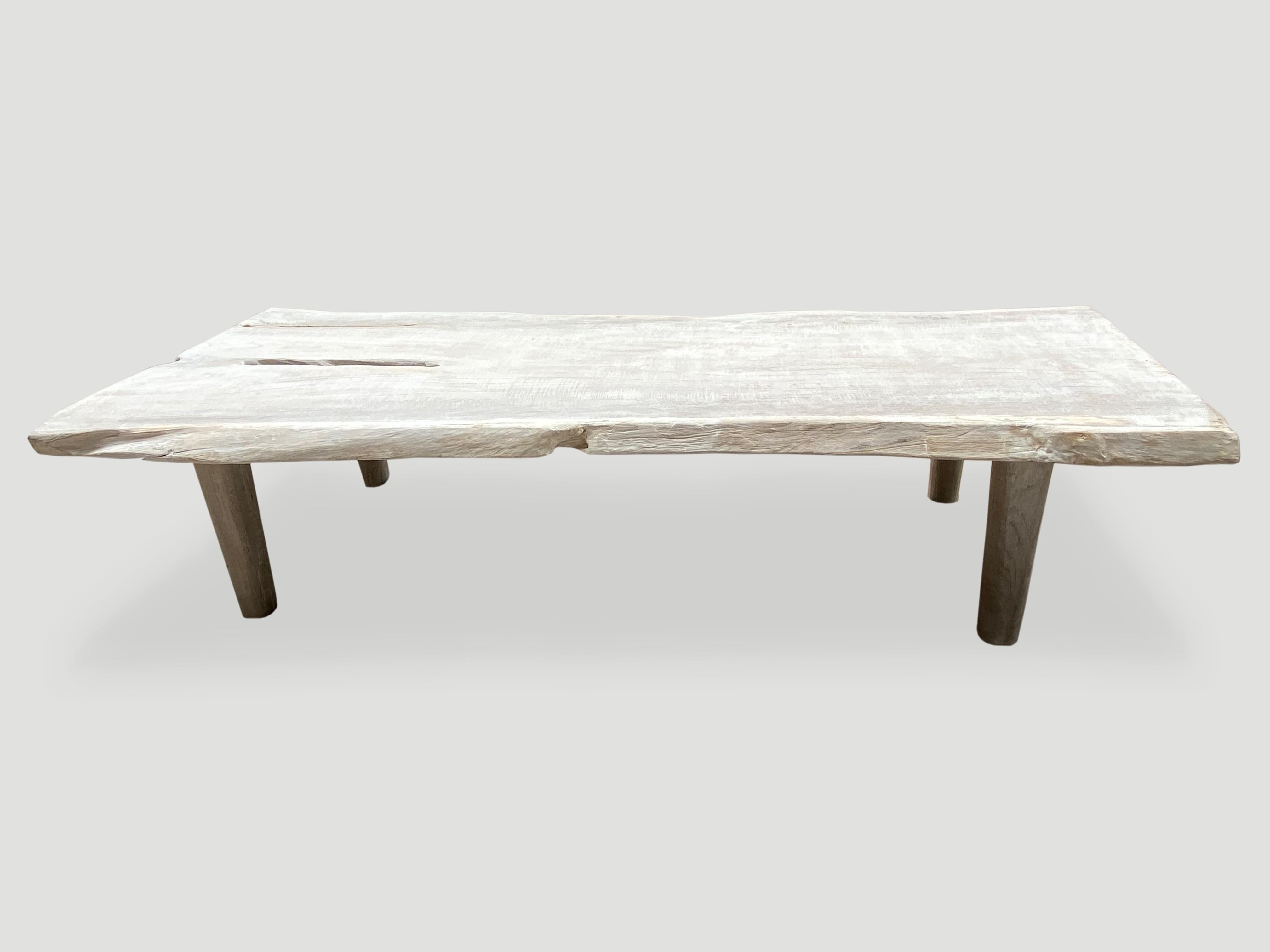 Contemporary Andrianna Shamaris Minimalist Live Edge Teak Wood Coffee Table or Bench