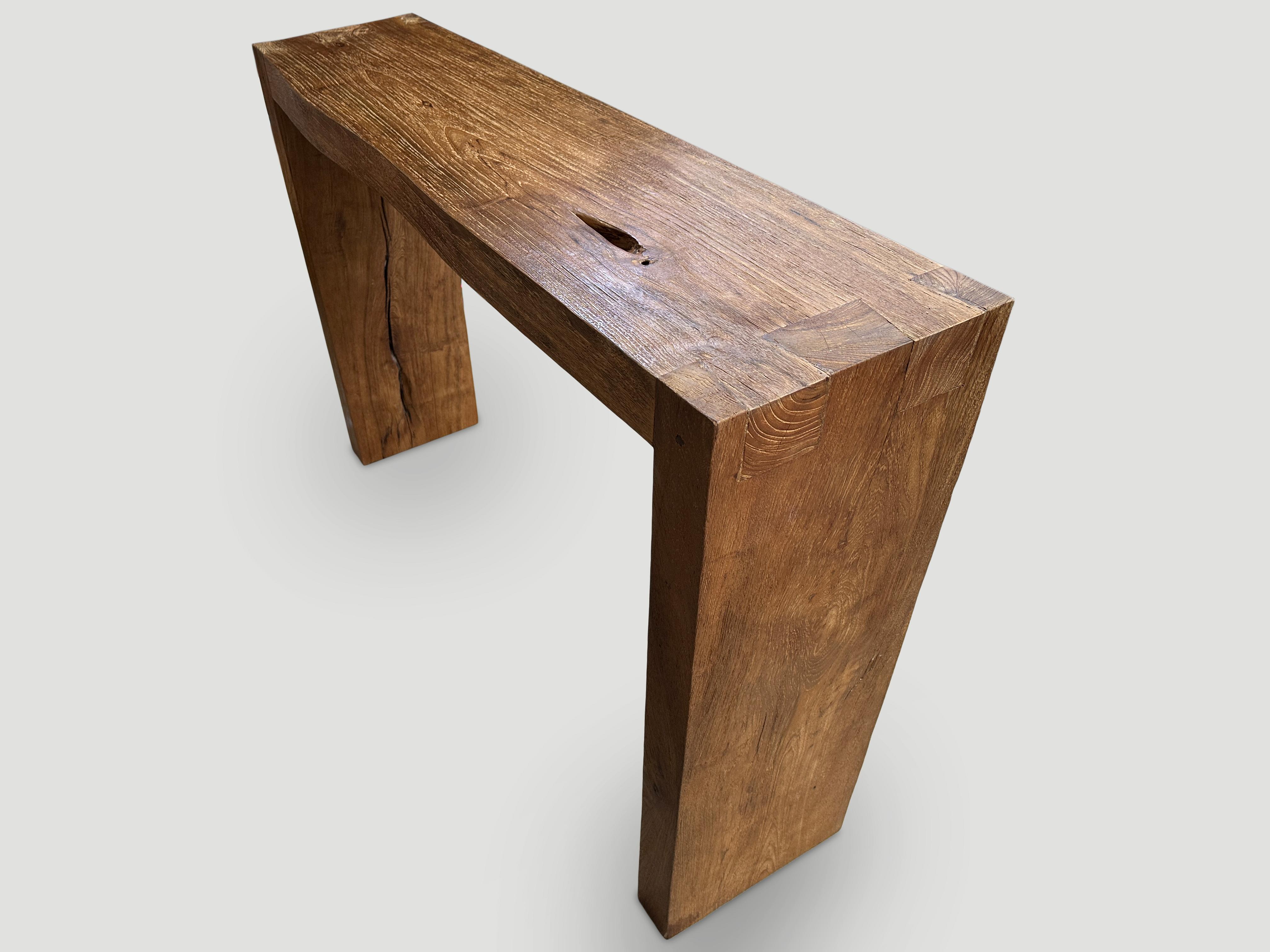 Rustic Andrianna Shamaris Minimalist Reclaimed Teak Wood Console Table For Sale