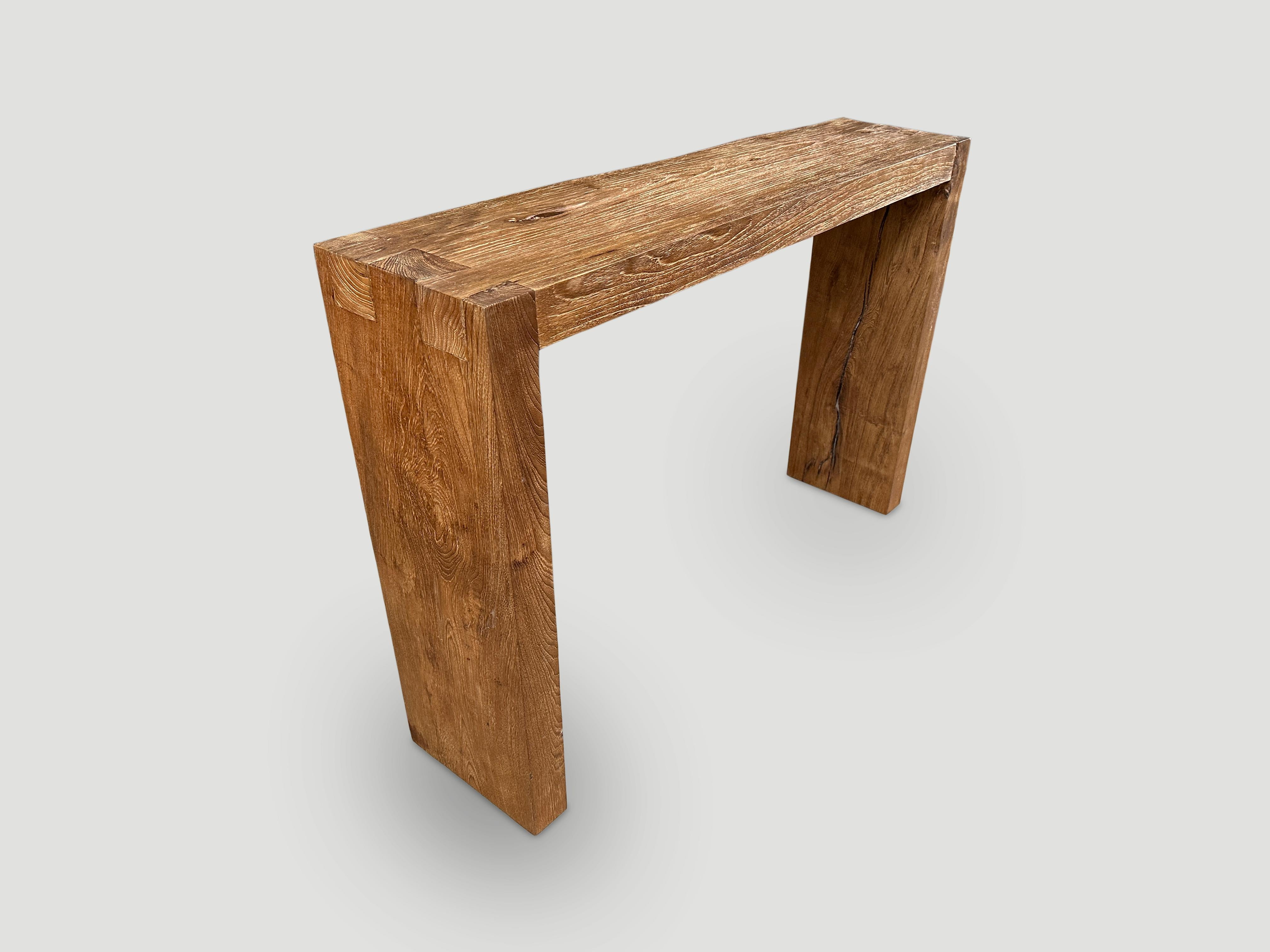 Andrianna Shamaris Minimalist Reclaimed Teak Wood Console Table In Excellent Condition For Sale In New York, NY