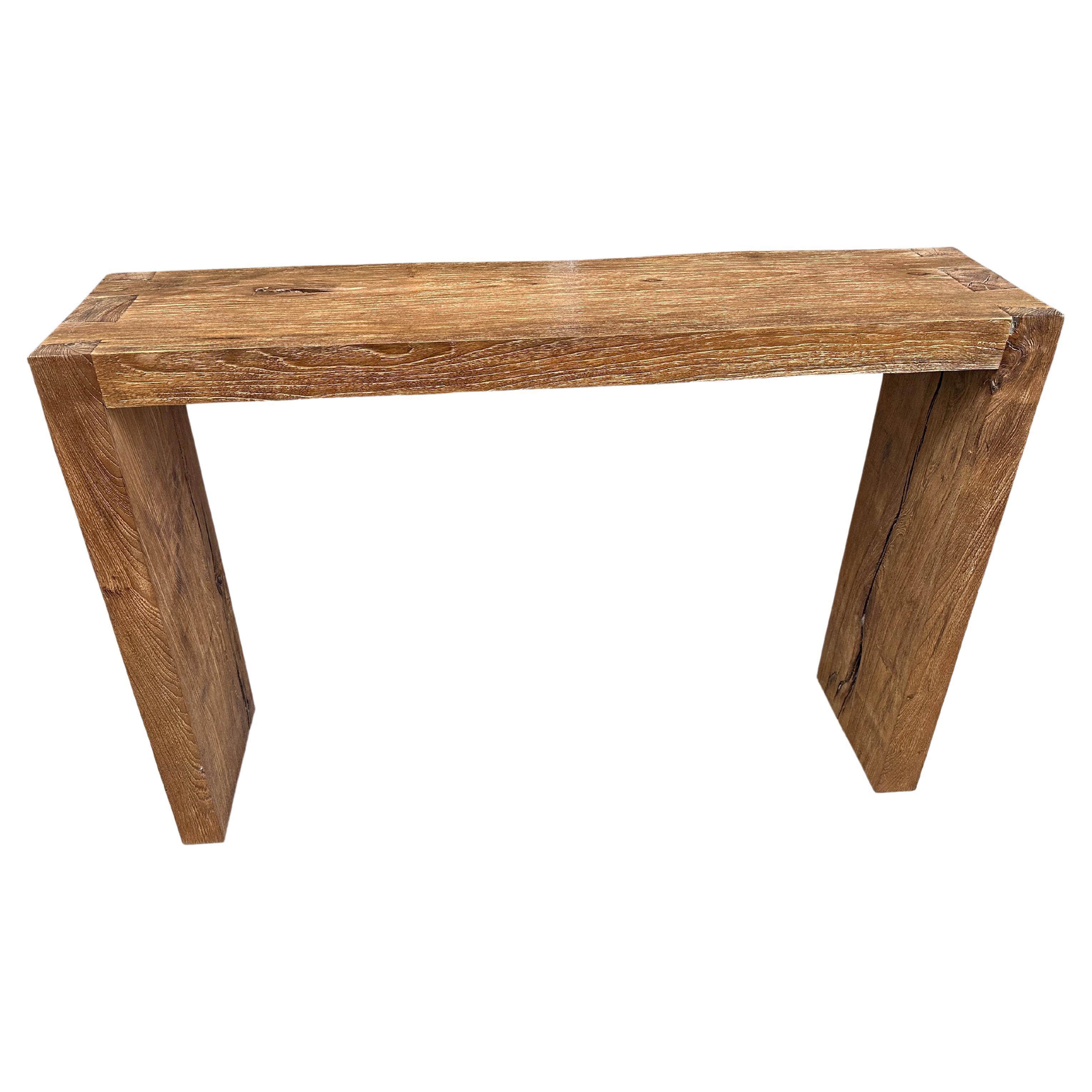 Andrianna Shamaris Minimalist Reclaimed Teak Wood Console Table For Sale