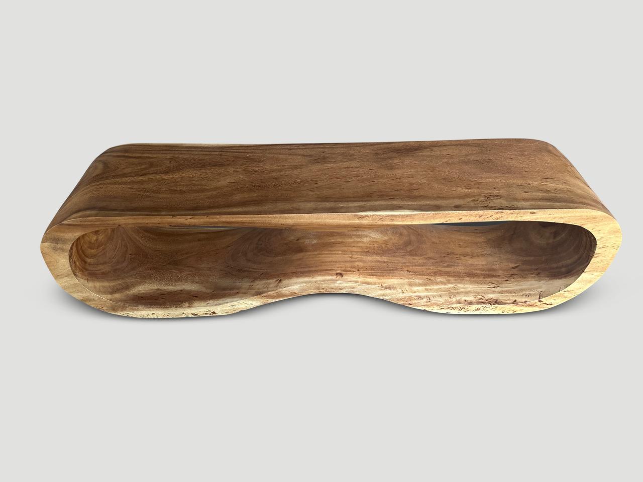 Organic Modern Andrianna Shamaris Minimalist Sculptural Suar Wood Bench or Coffee Table For Sale