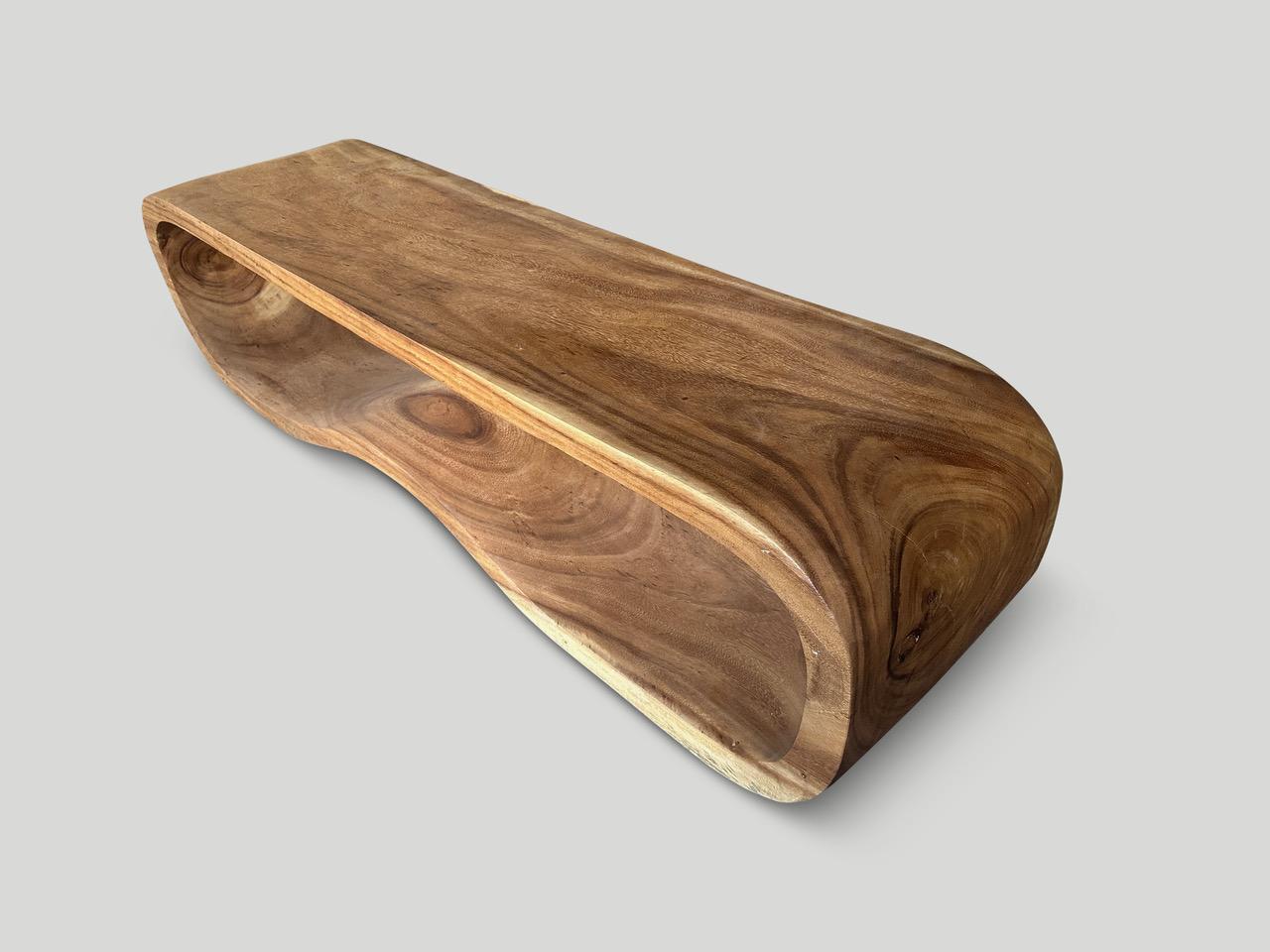 Indonesian Andrianna Shamaris Minimalist Sculptural Suar Wood Bench or Coffee Table For Sale