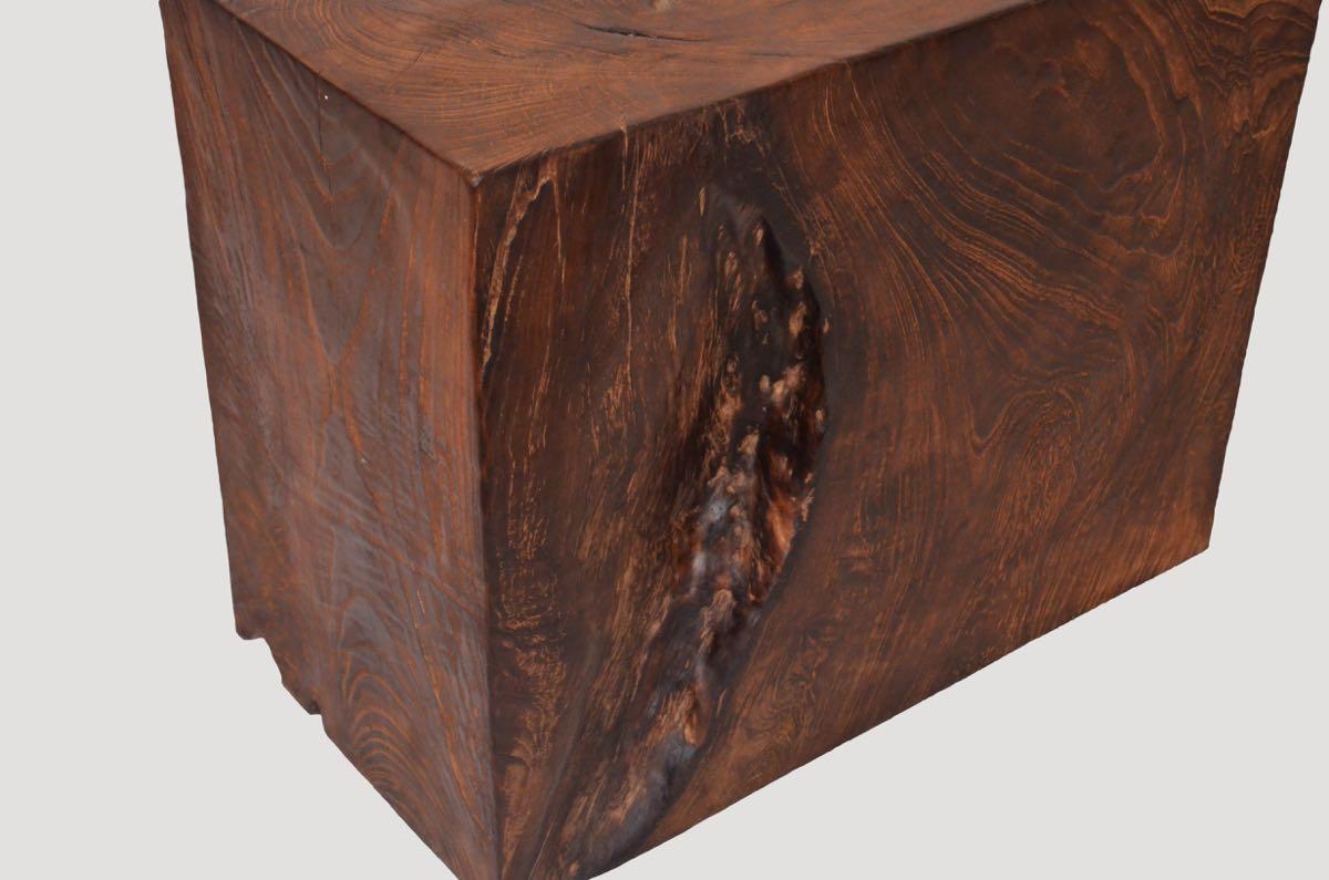 Organic Modern Andrianna Shamaris Minimalist Single Charred Teak Wood Side Table For Sale