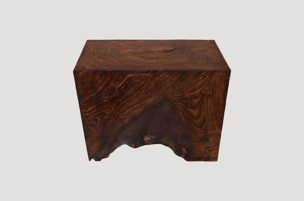 Andrianna Shamaris Minimalist Single Charred Teak Wood Side Table In Excellent Condition For Sale In New York, NY