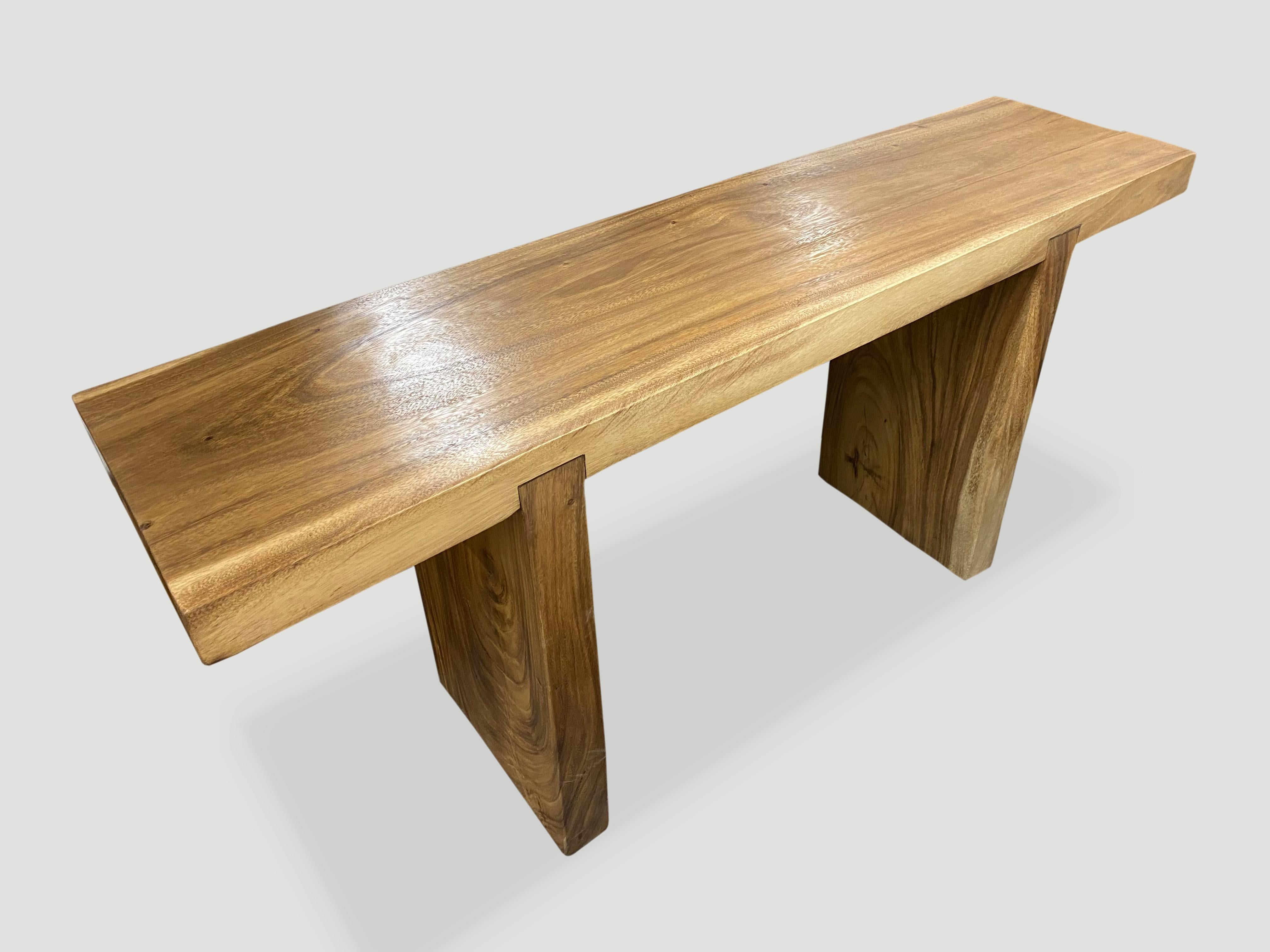 Andrianna Shamaris Minimalist Suar Wood Console In Excellent Condition In New York, NY