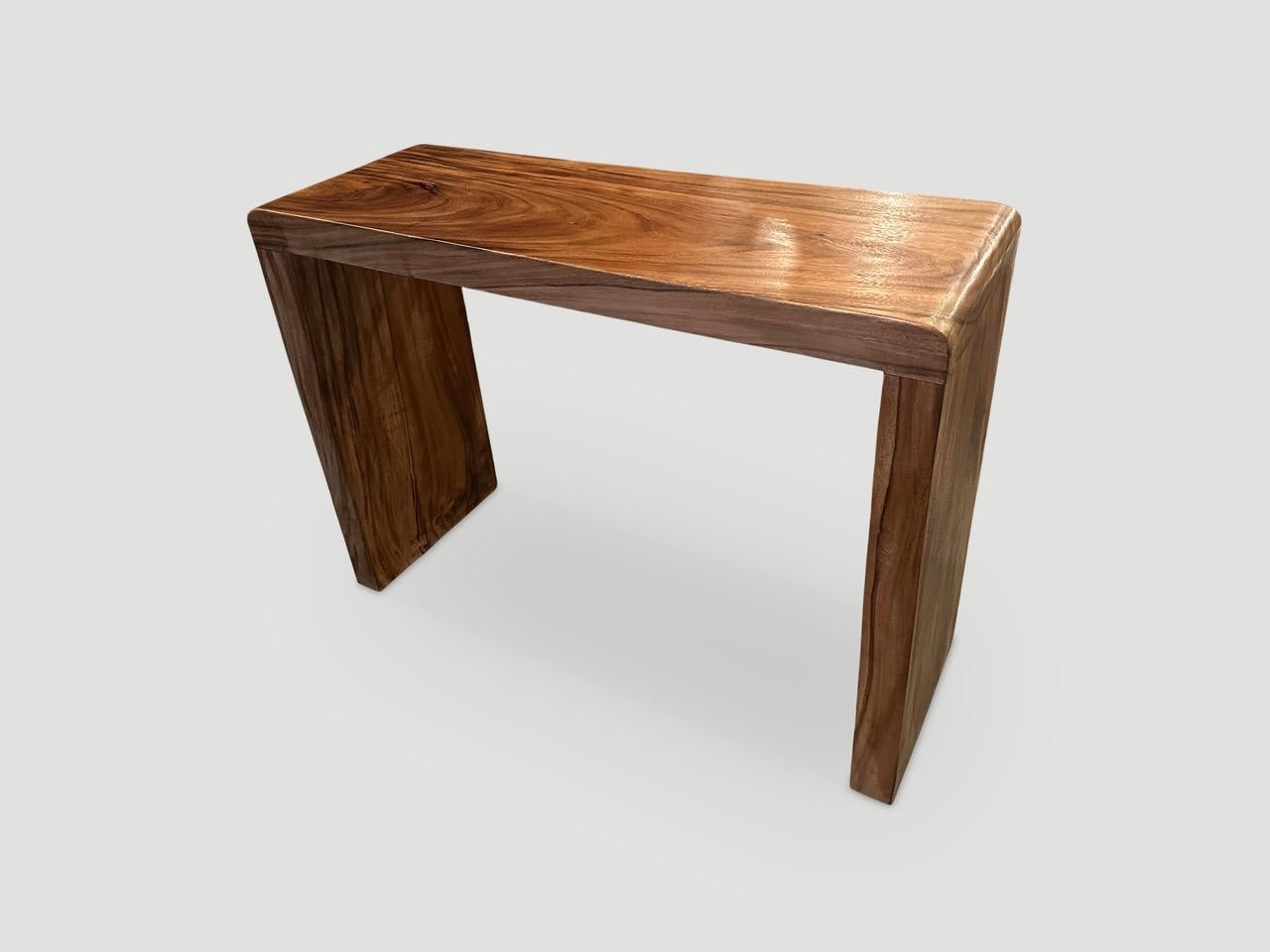 Andrianna Shamaris Minimalist Suar Wood Console Table In Excellent Condition For Sale In New York, NY