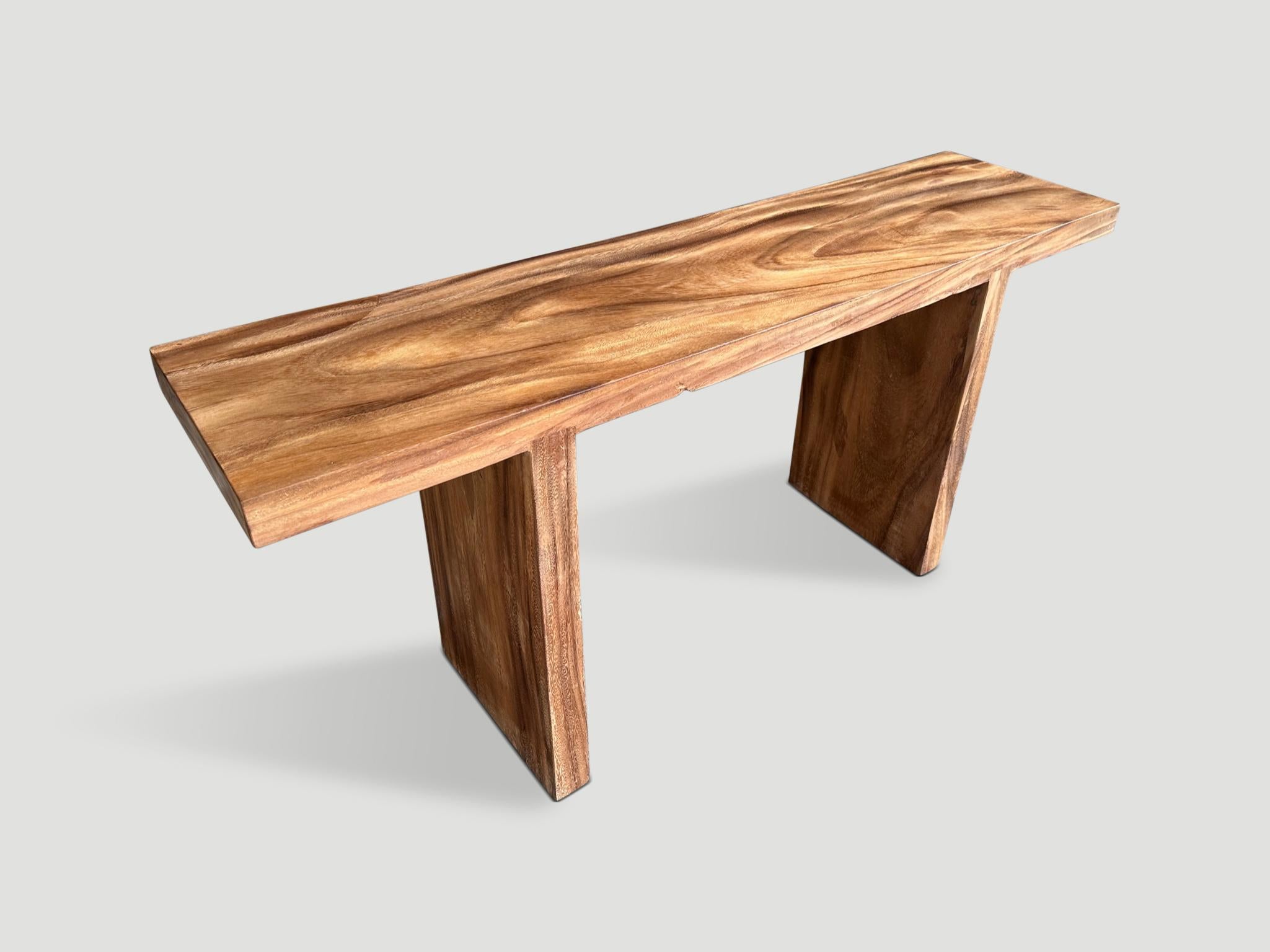 Andrianna Shamaris Minimalist Suar Wood Console Table In Excellent Condition For Sale In New York, NY