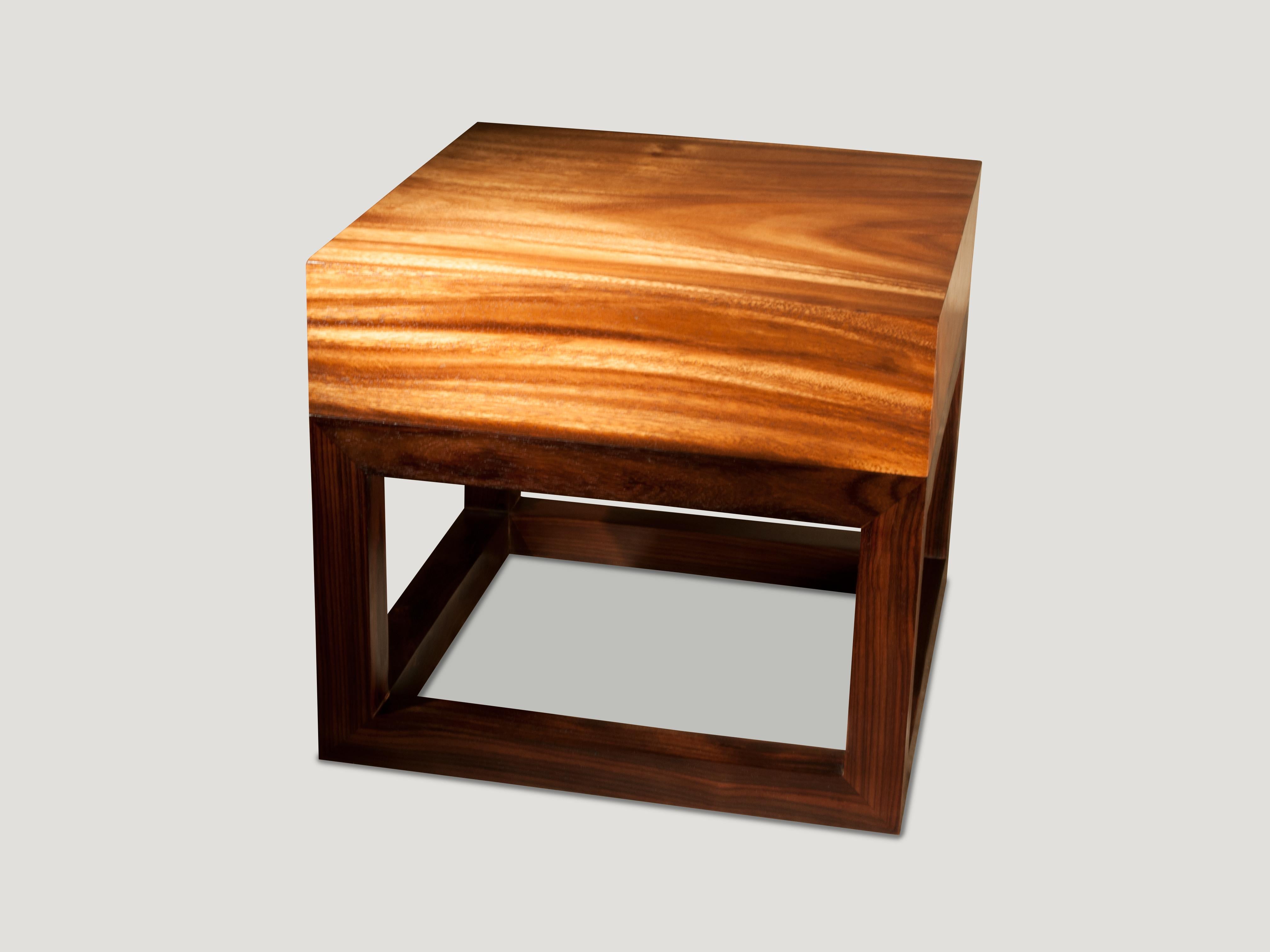 Organic Modern Andrianna Shamaris Minimalist Suar Wood Side Table For Sale