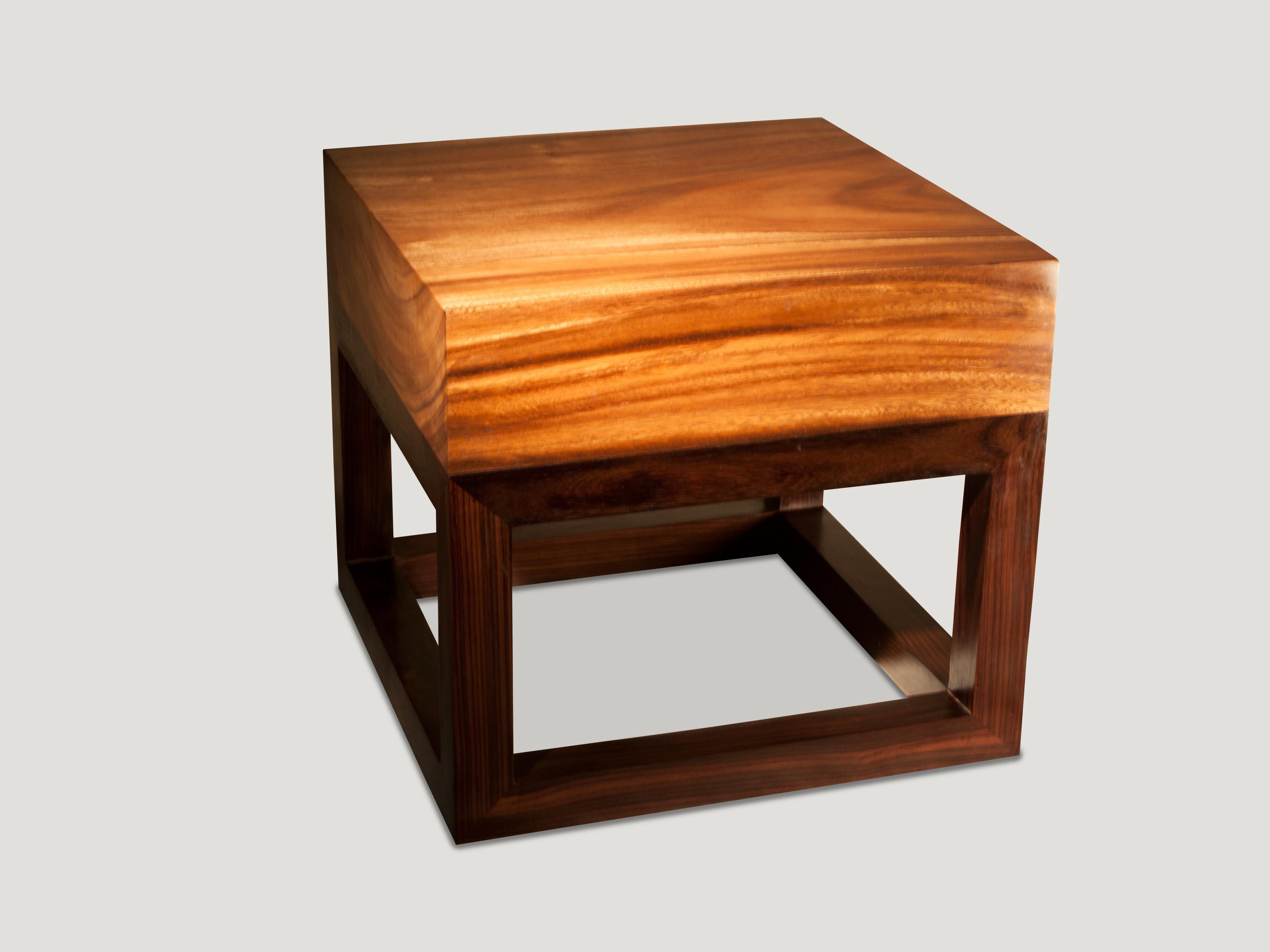 Andrianna Shamaris Minimalist Suar Wood Side Table In Excellent Condition For Sale In New York, NY