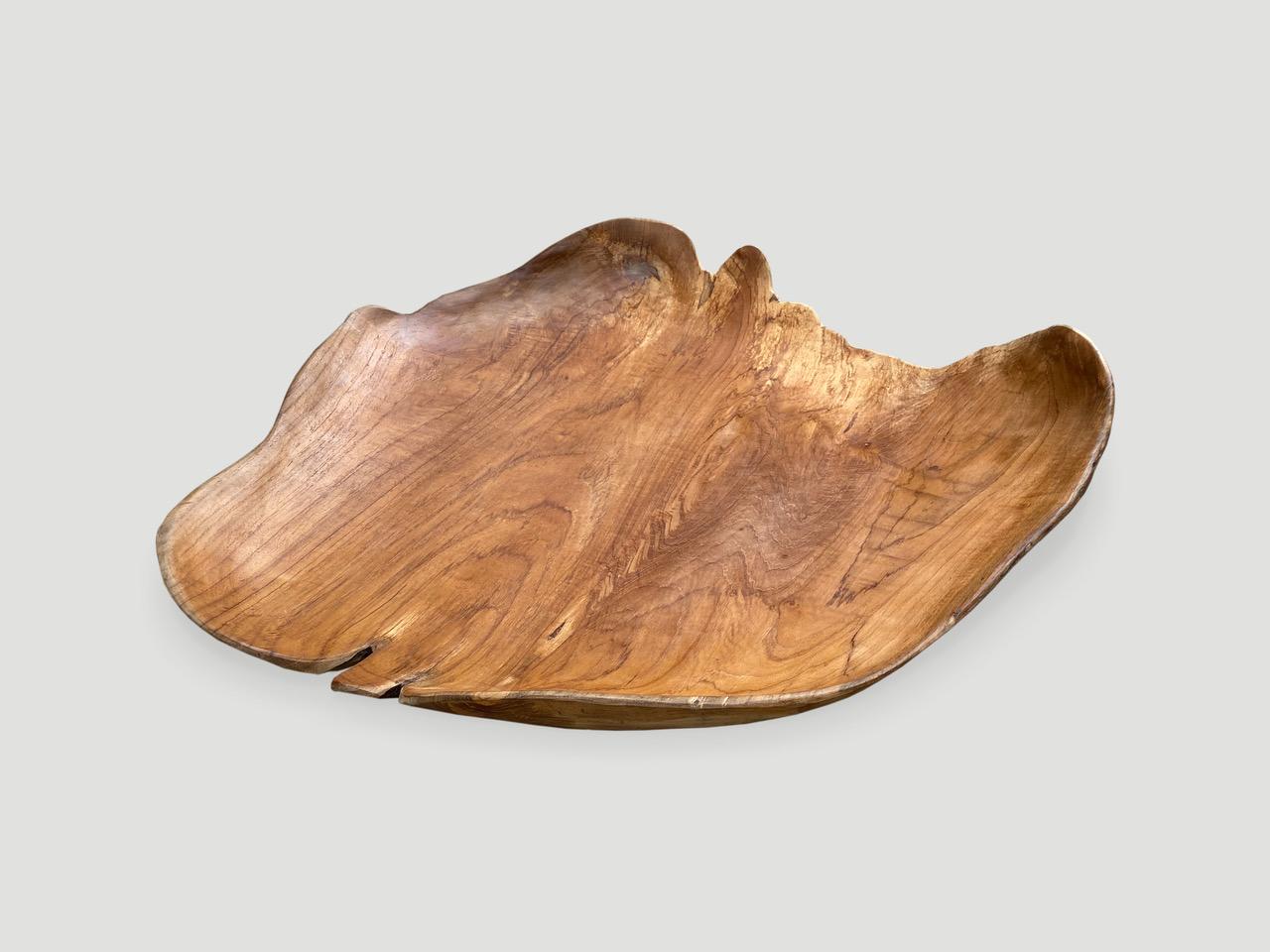 Tribal Andrianna Shamaris Minimalist Teak Wood Sculptural Bowl For Sale