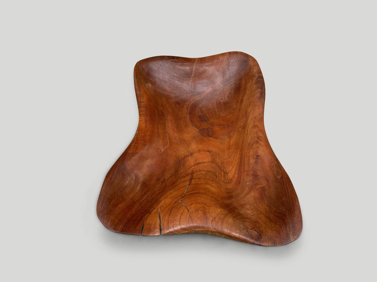 Organic Modern Andrianna Shamaris Minimalist Teak Wood Sculptural Bowl For Sale
