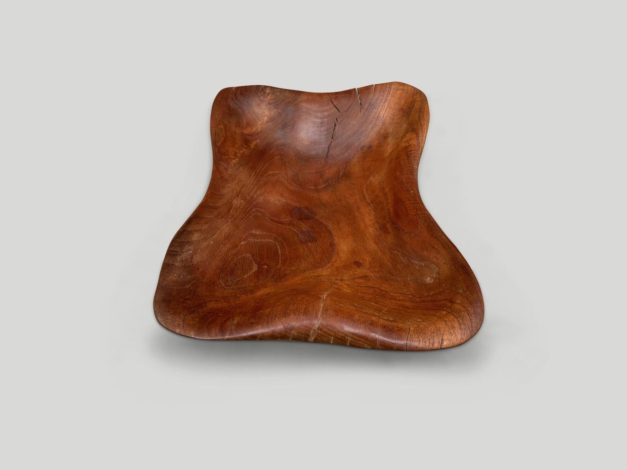 Andrianna Shamaris Minimalist Teak Wood Sculptural Bowl In Excellent Condition For Sale In New York, NY