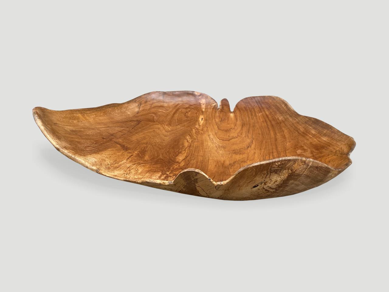 Andrianna Shamaris Minimalist Teak Wood Sculptural Bowl In Excellent Condition For Sale In New York, NY