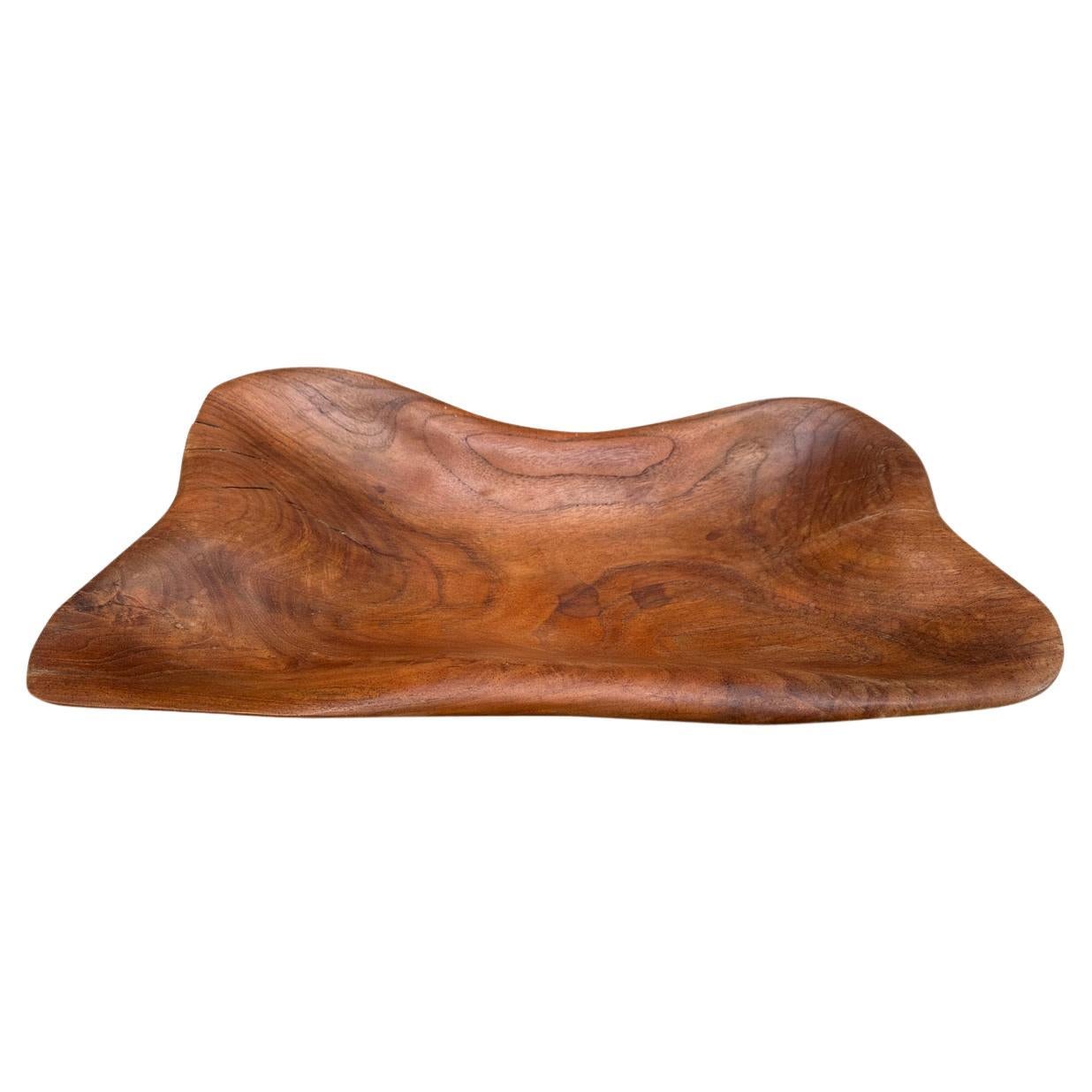 Andrianna Shamaris Minimalist Teak Wood Sculptural Bowl For Sale