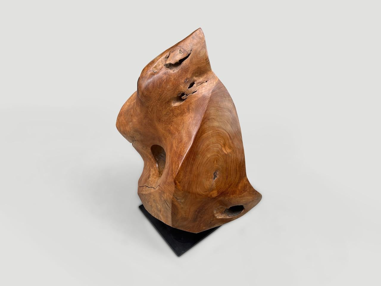 Andrianna Shamaris Minimalist Teak Wood Sculpture  In Excellent Condition For Sale In New York, NY