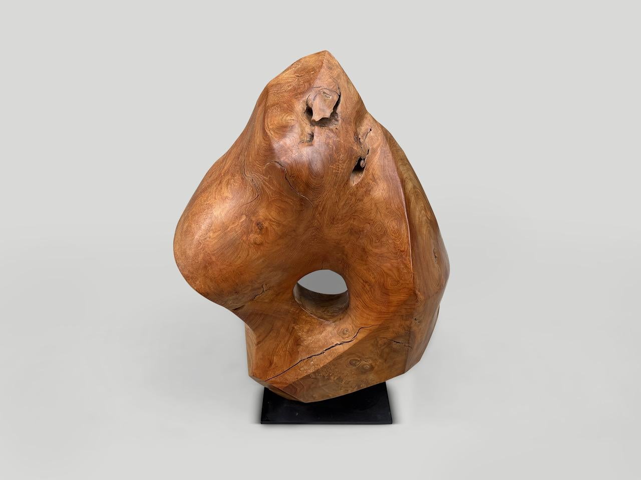 Andrianna Shamaris Minimalist Teak Wood Sculpture  For Sale