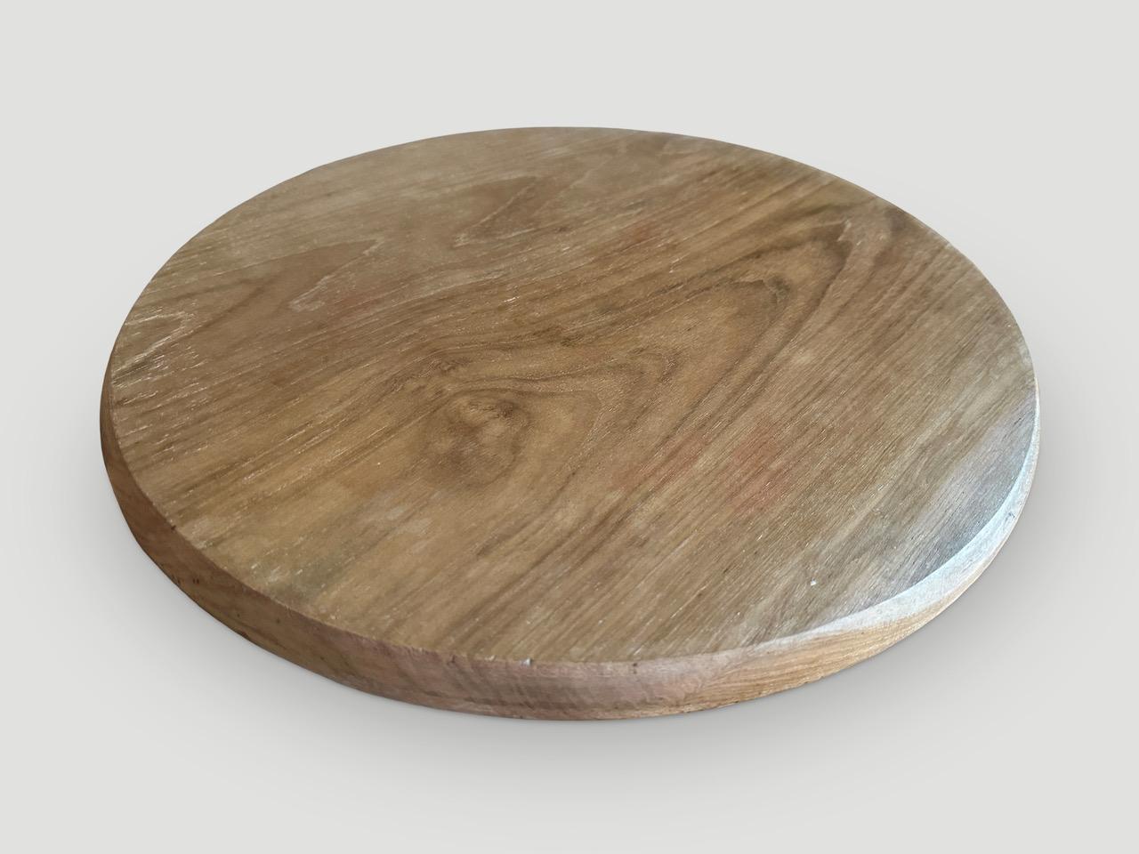 Primitive Andrianna Shamaris Minimalist Teak Wood Shallow Platter For Sale