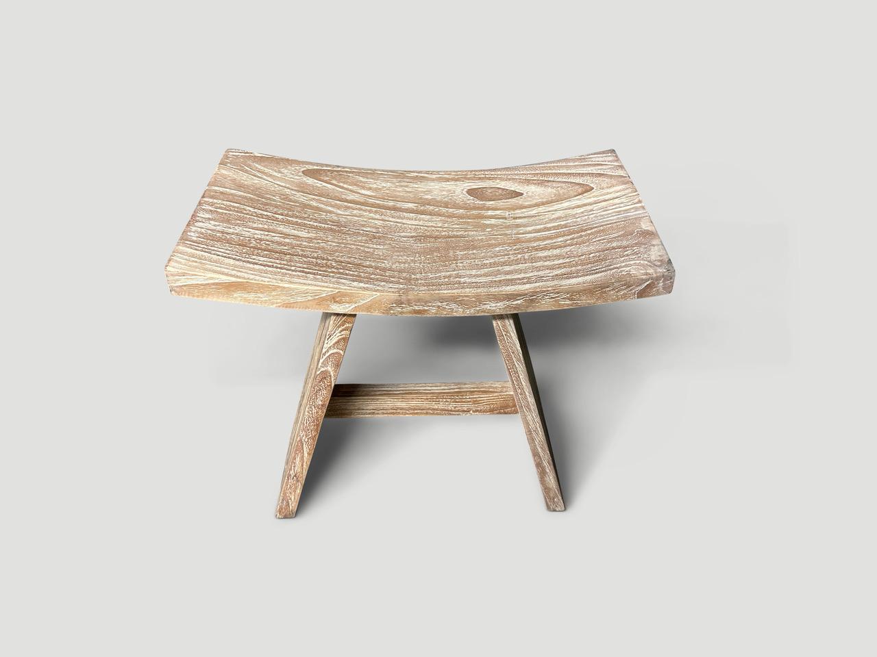Organic Modern Andrianna Shamaris Minimalist Teak Wood Small Bench For Sale