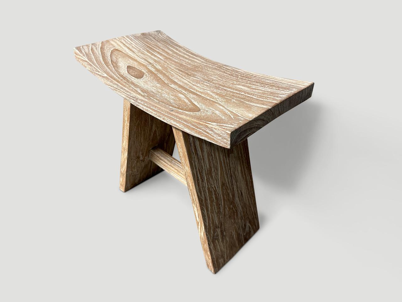 Andrianna Shamaris Minimalist Teak Wood Small Bench In Excellent Condition For Sale In New York, NY
