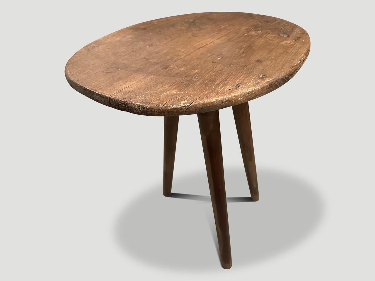 Andrianna Shamaris Minimalist Teak Wood Tripod Side Table In Excellent Condition For Sale In New York, NY