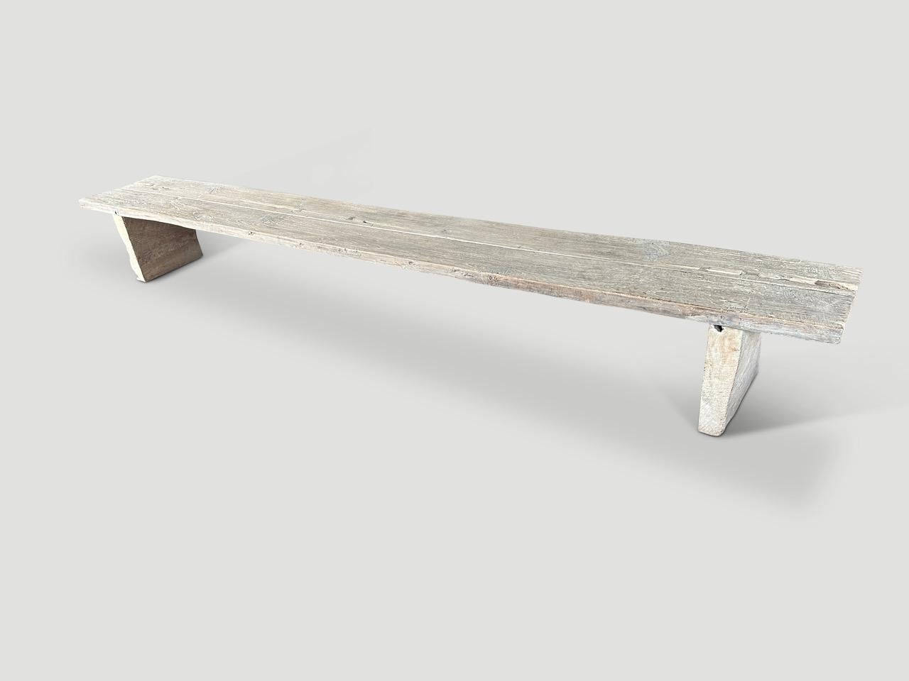 Organic Modern Andrianna Shamaris Minimalist Wabi Sabi Teak Wood Long Bench For Sale