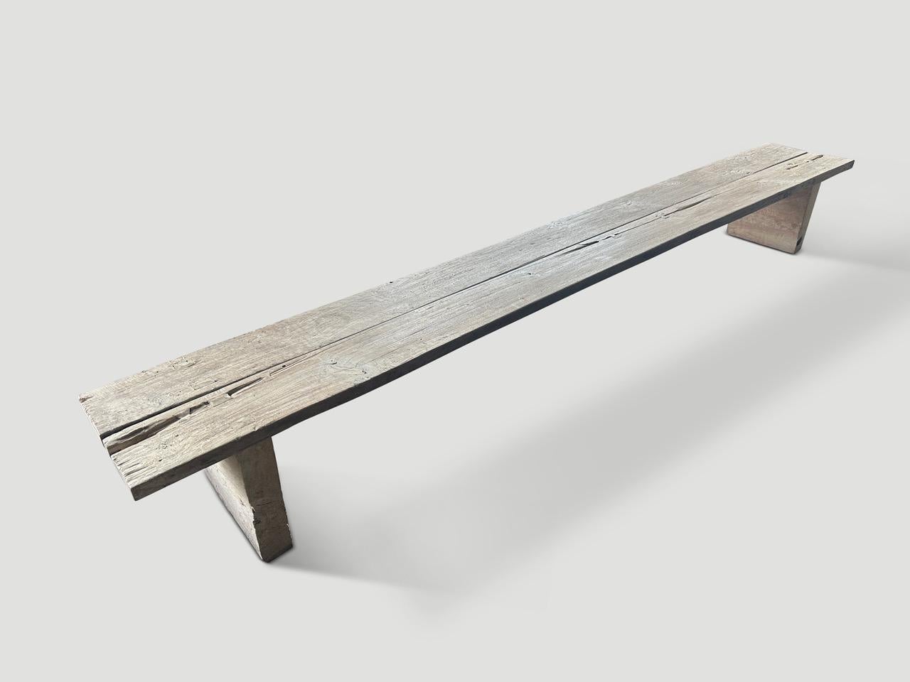 Andrianna Shamaris Minimalist Wabi Sabi Teak Wood Long Bench For Sale 1