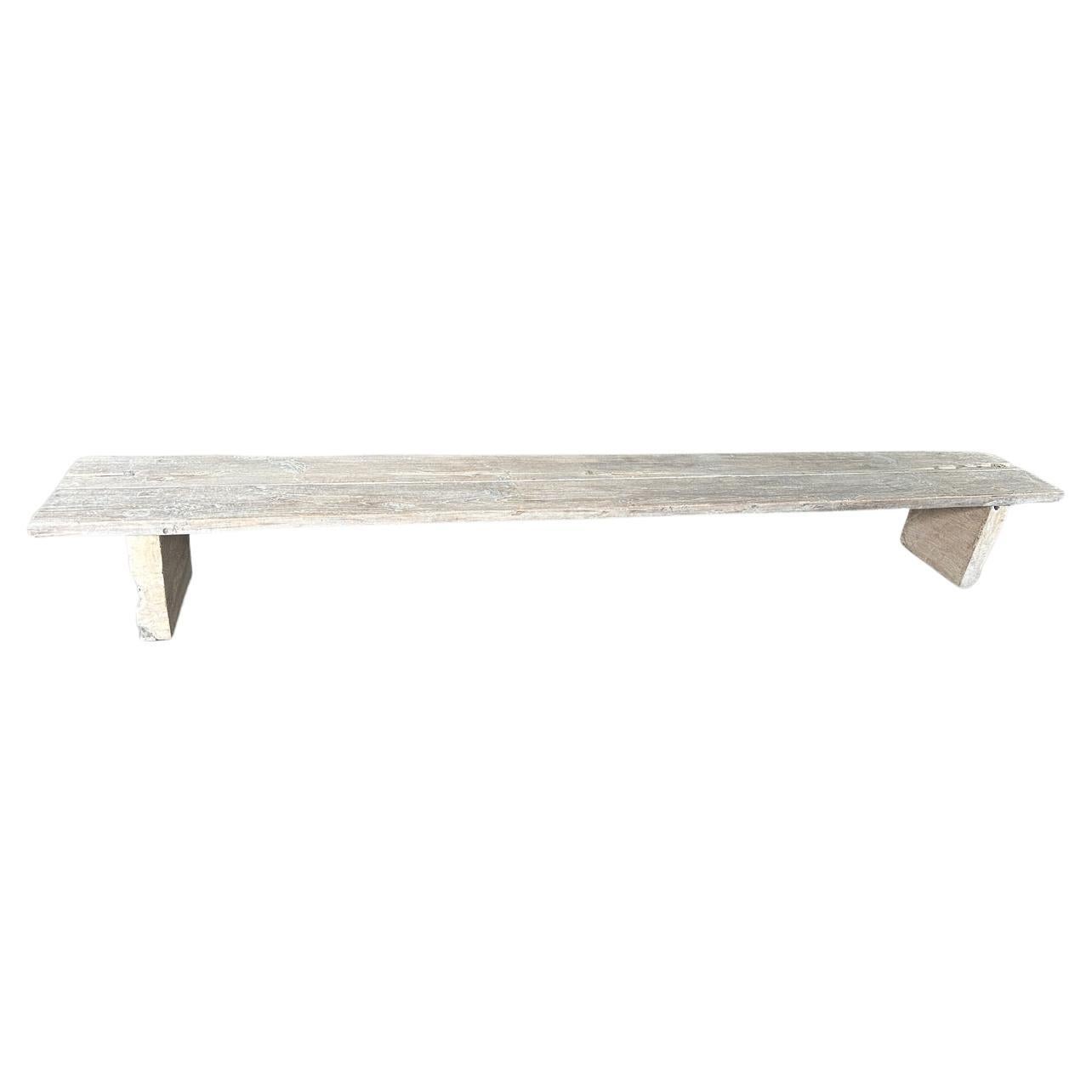 Andrianna Shamaris Minimalist Wabi Sabi Teak Wood Long Bench For Sale