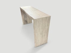 Andrianna Shamaris Minimalist White Washed Teak Wood Console Table