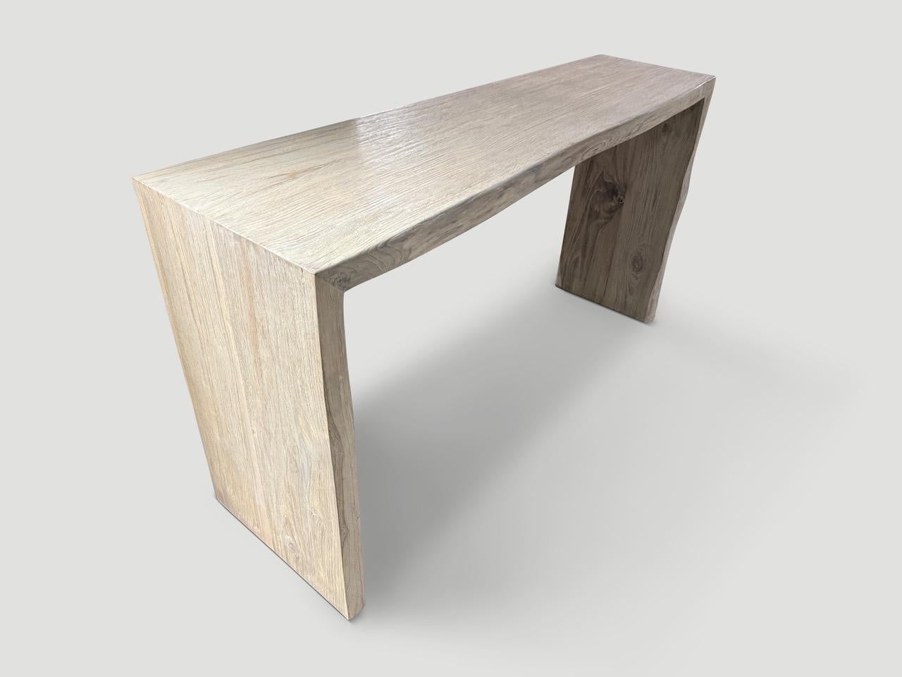 Organic Modern Andrianna Shamaris Minimalist White Washed Teak Wood Console Table For Sale